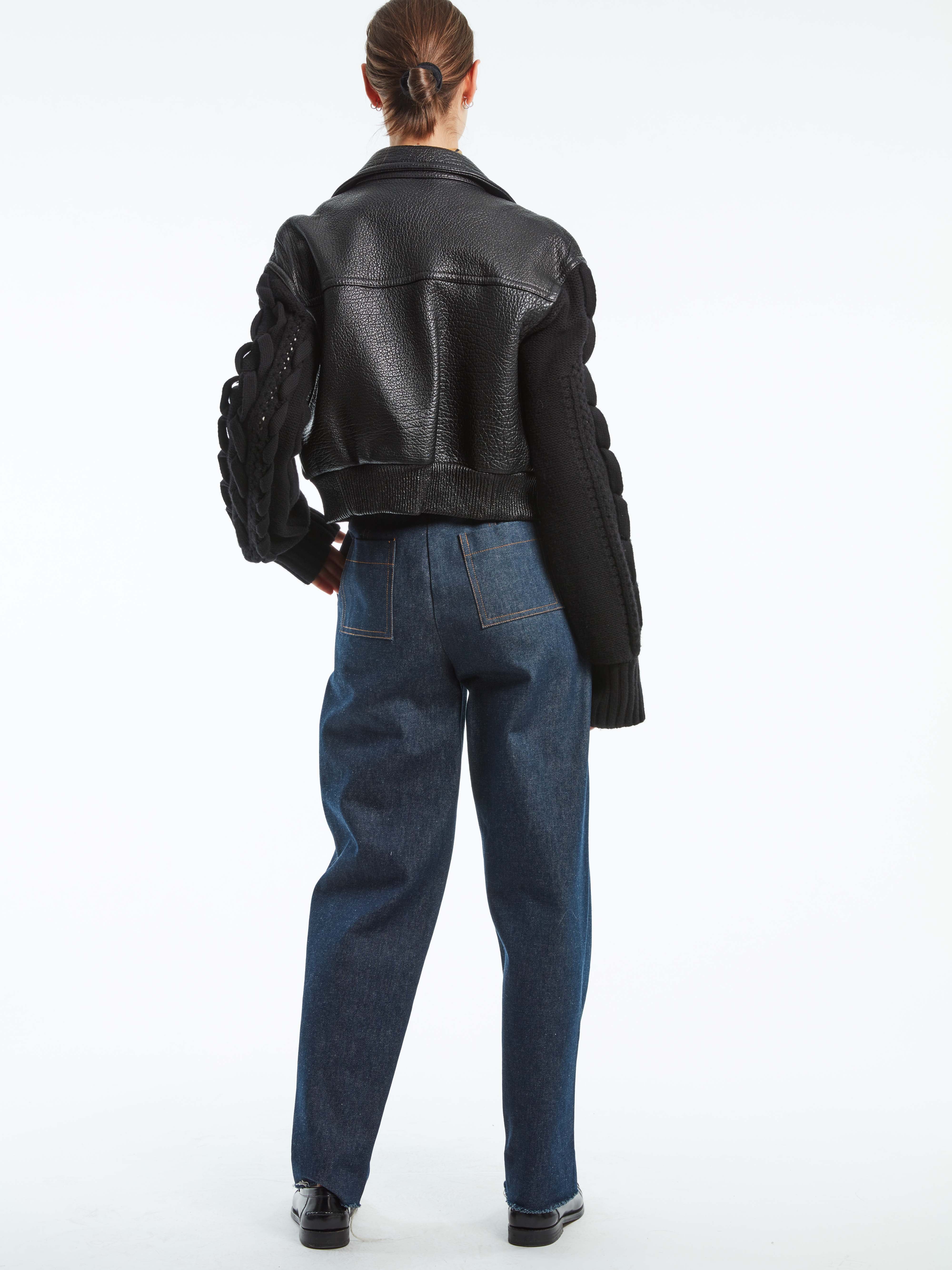 KNIT SLEEVE LEATHER COMBO BOMBER
