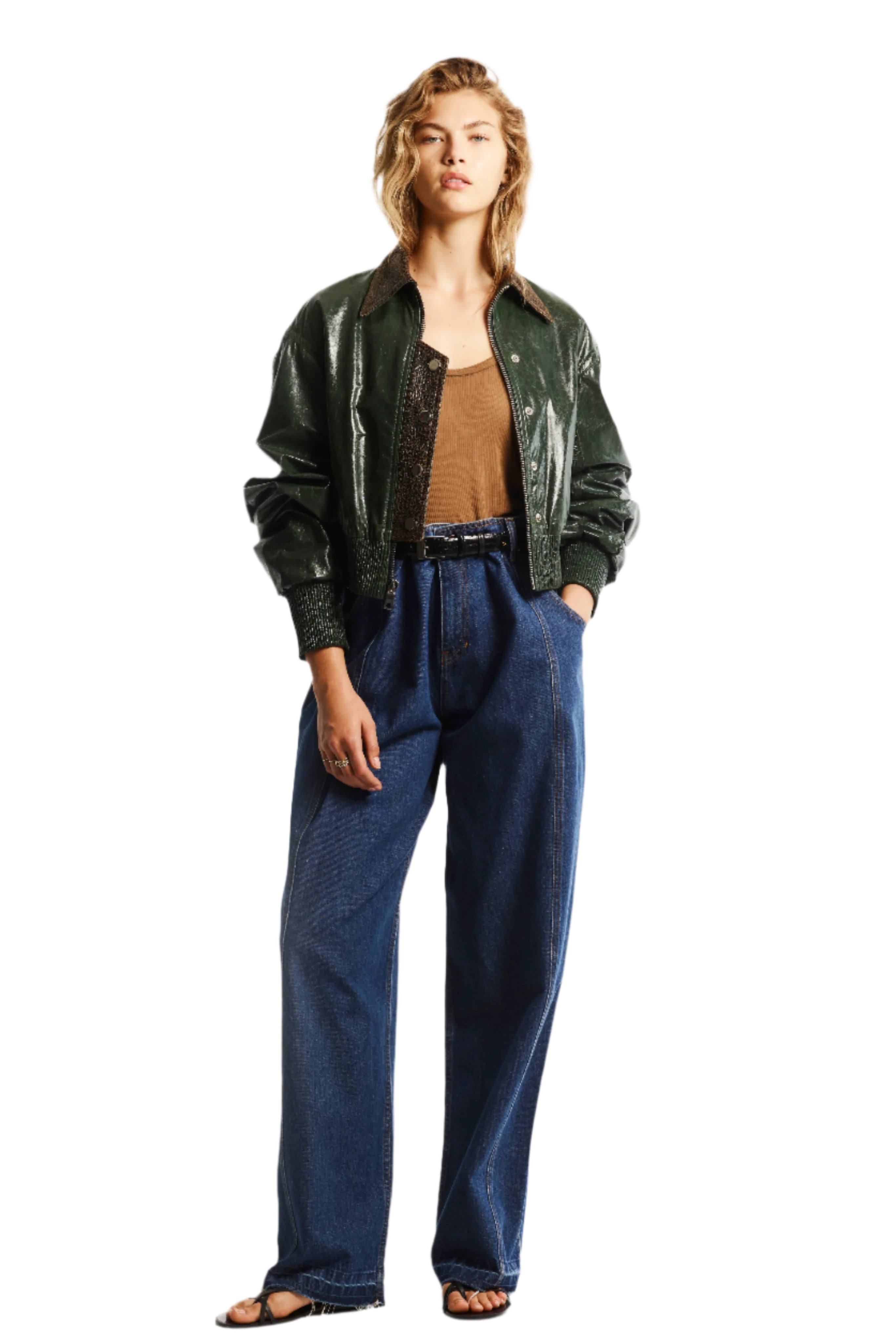 CRACKED LEATHER BOMBER JACKET