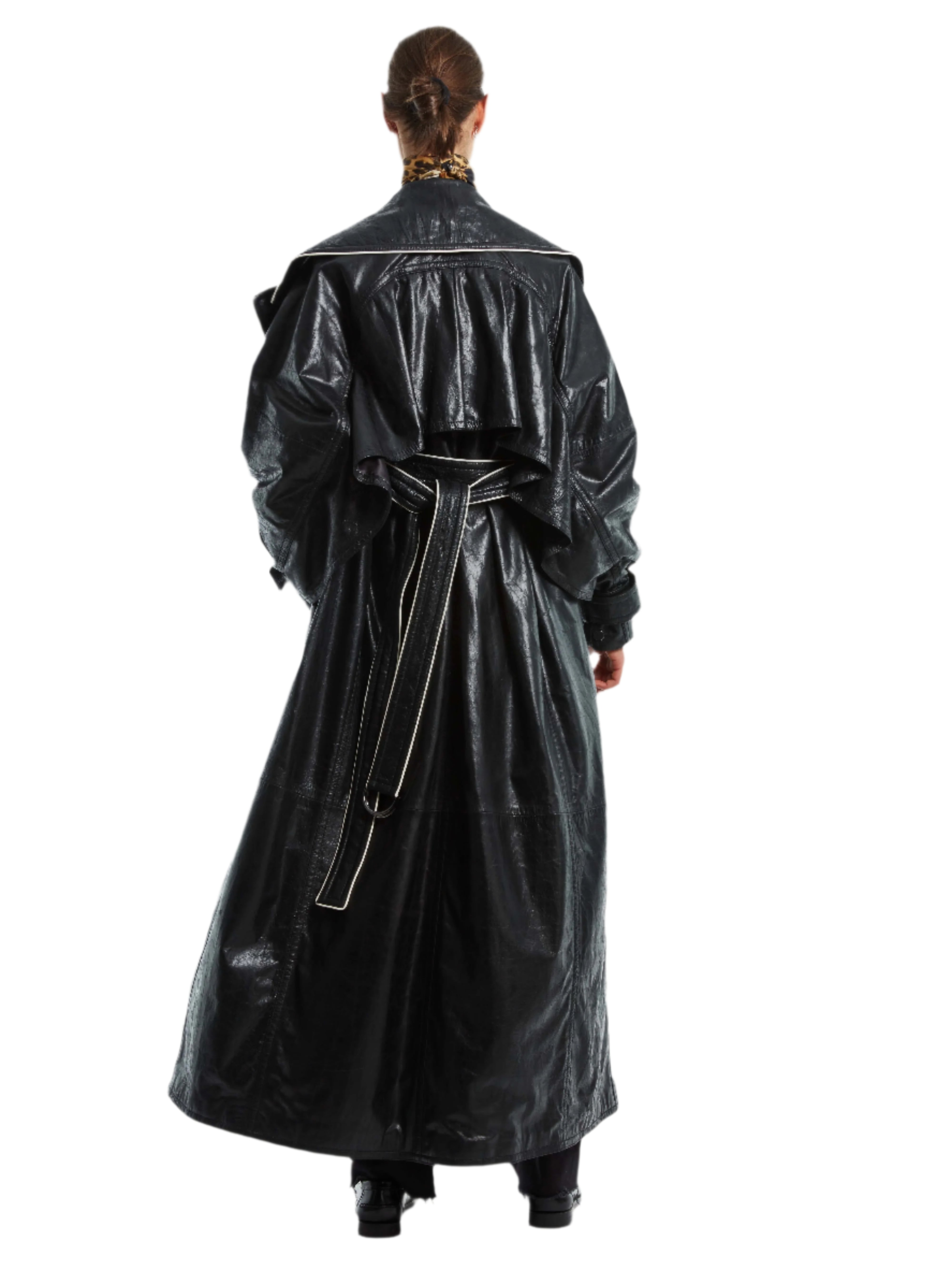 CAPED LEATHER LONG TRENCH