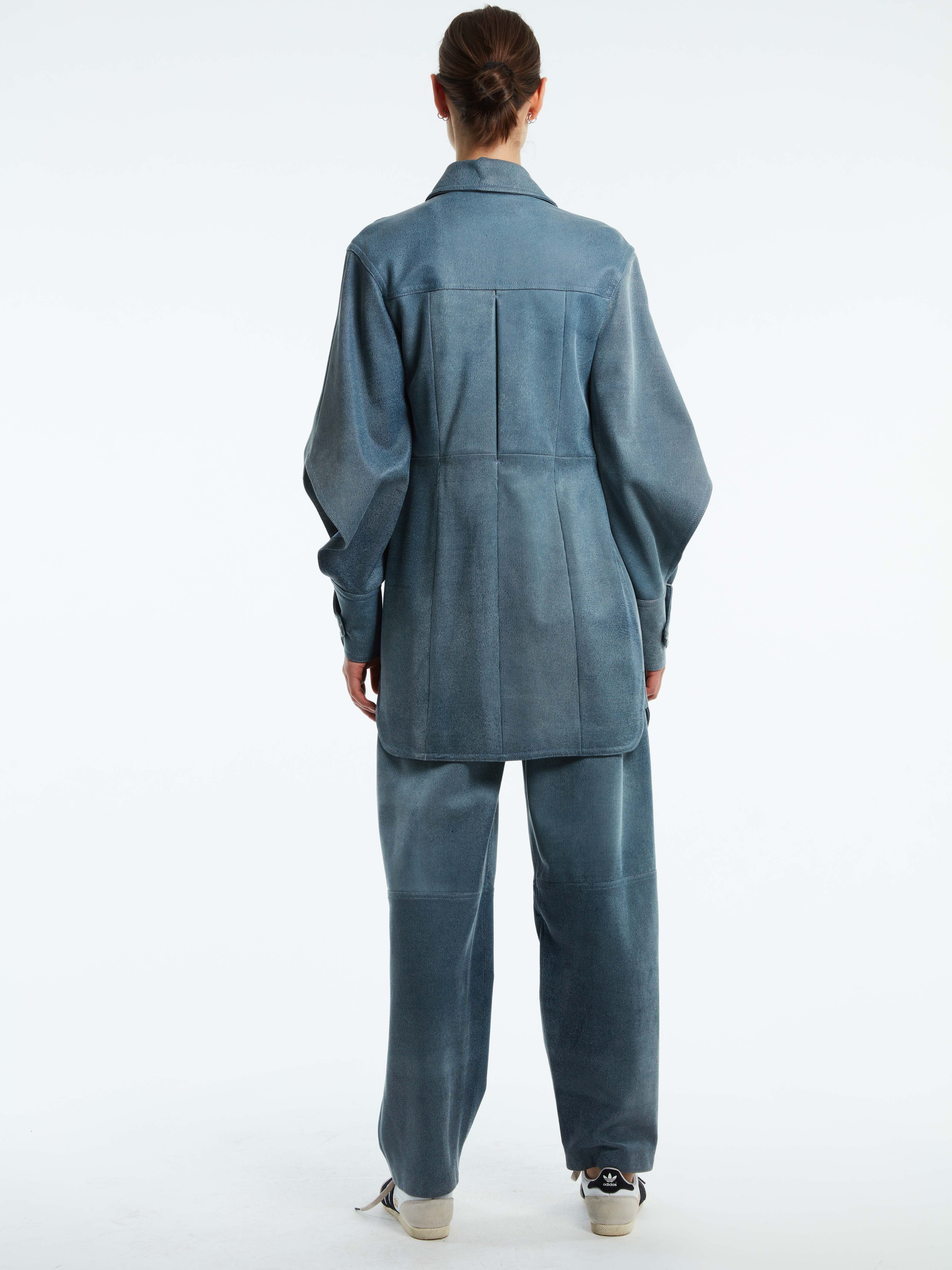 LEATHER DENIM PAPER BAG PANT