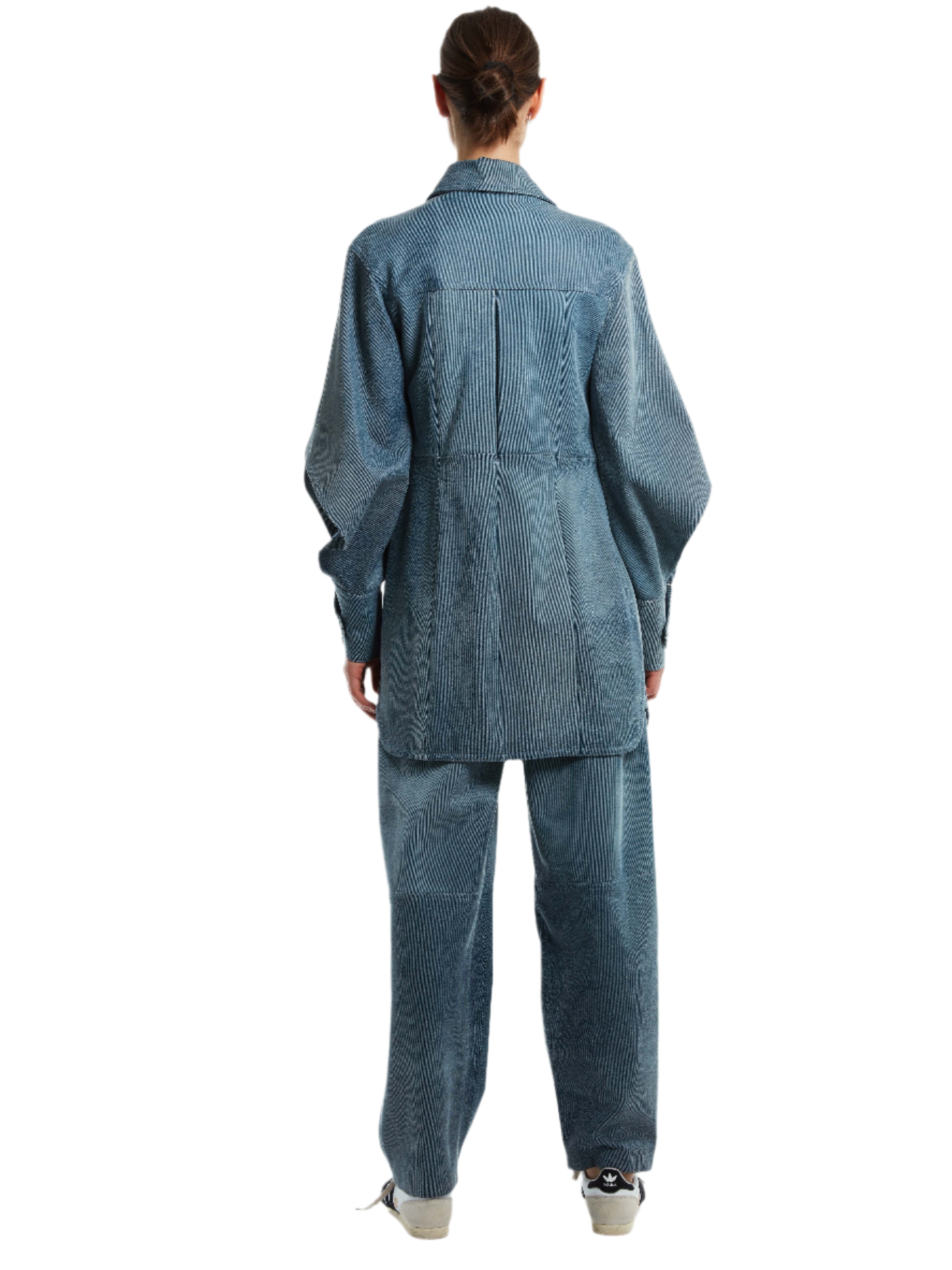 LEATHER DENIM PAPER BAG PANT