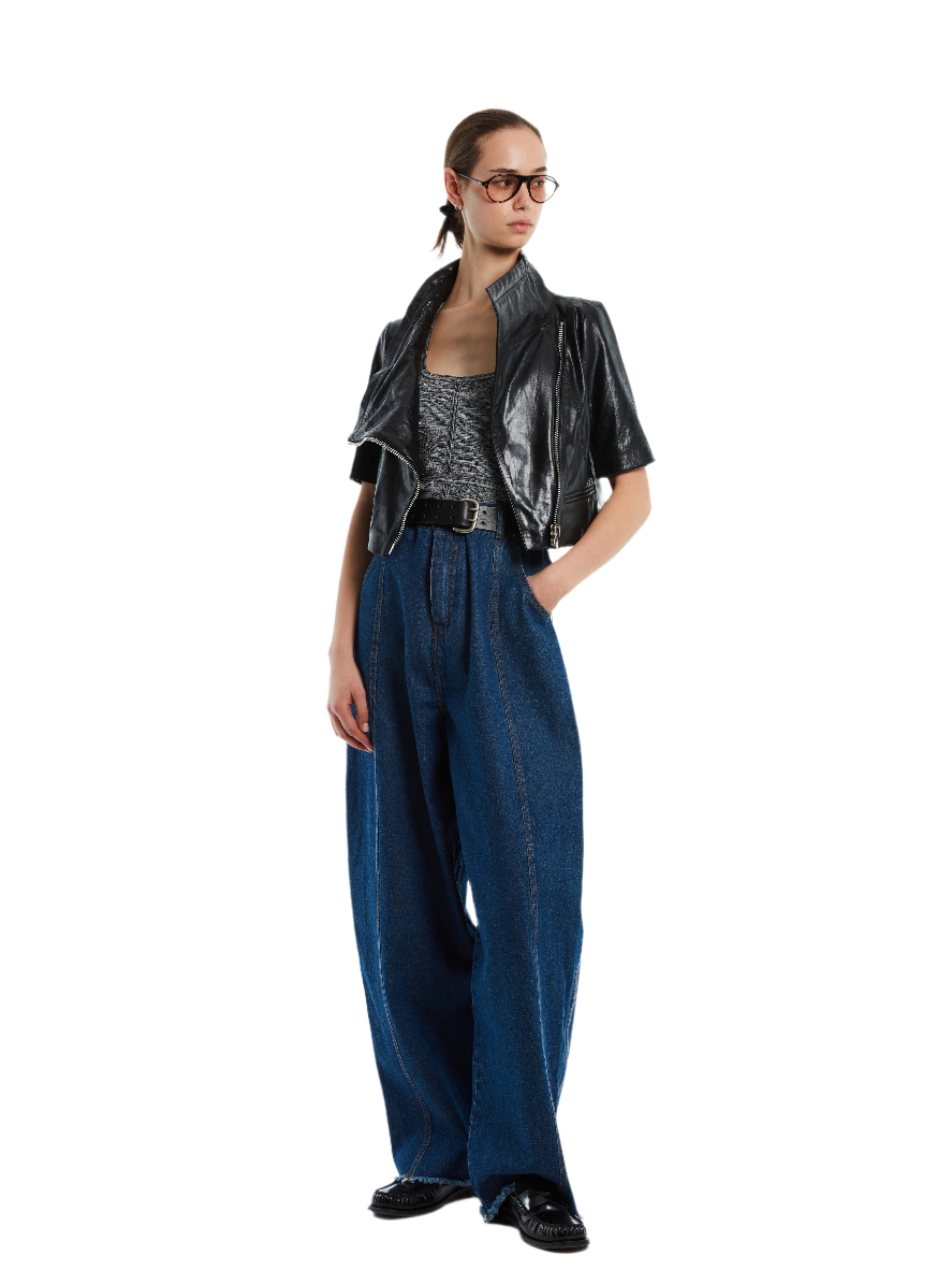 HIGH COLLAR LEATHER BIKER JACKET