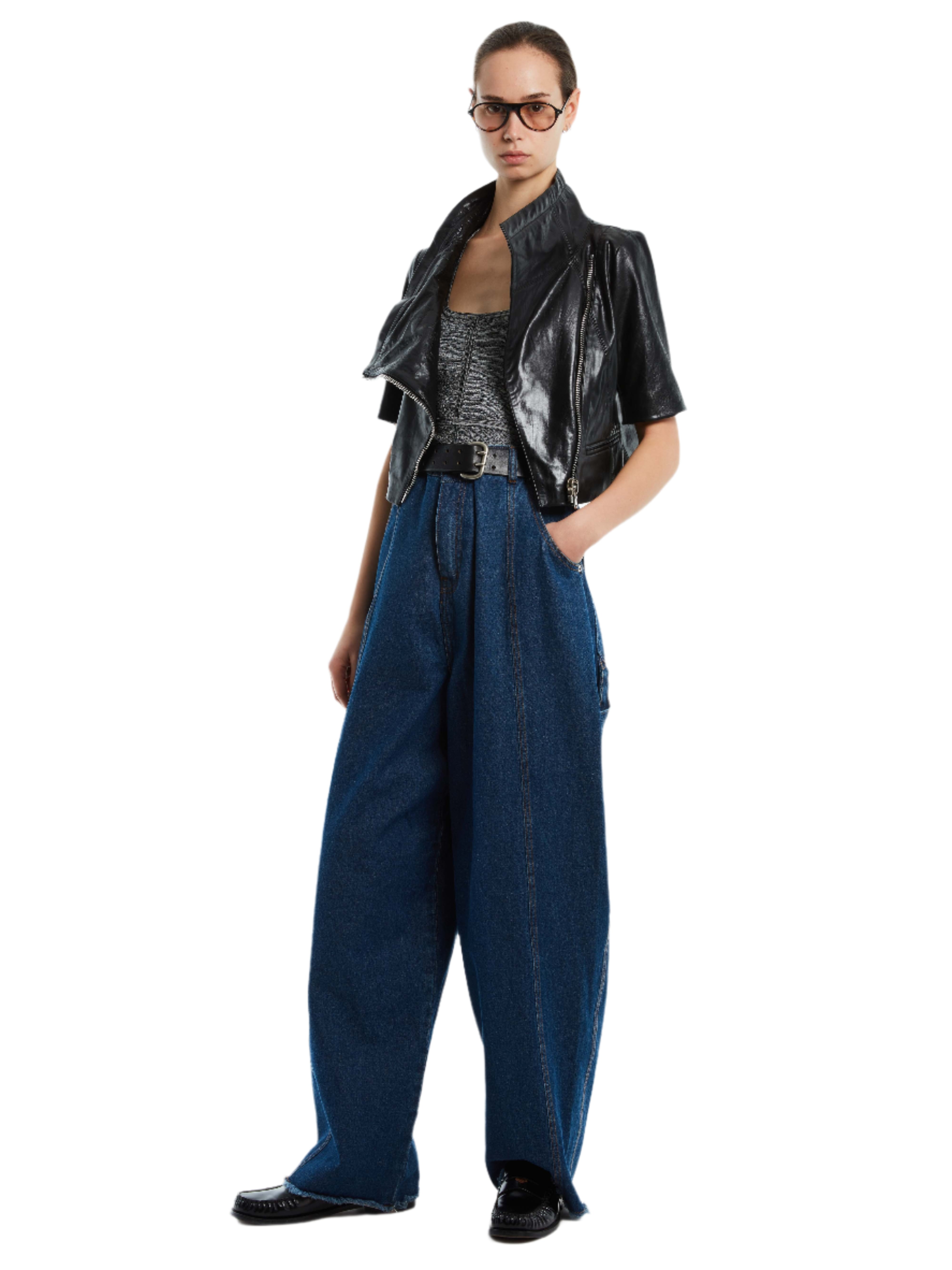 HIGH COLLAR LEATHER BIKER JACKET