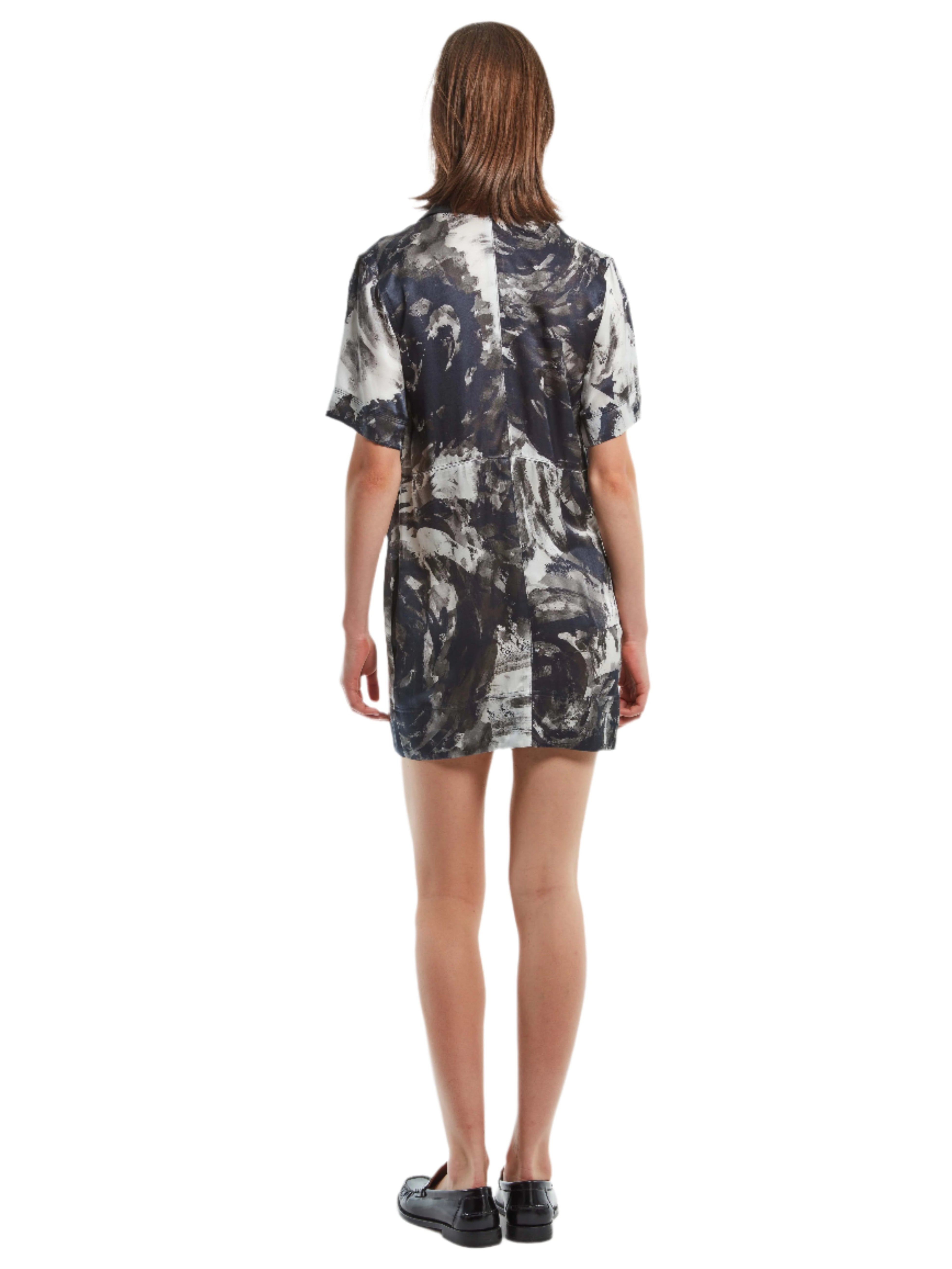 ZIP UP SHIRT DRESS WITH LEATHER COLLAR