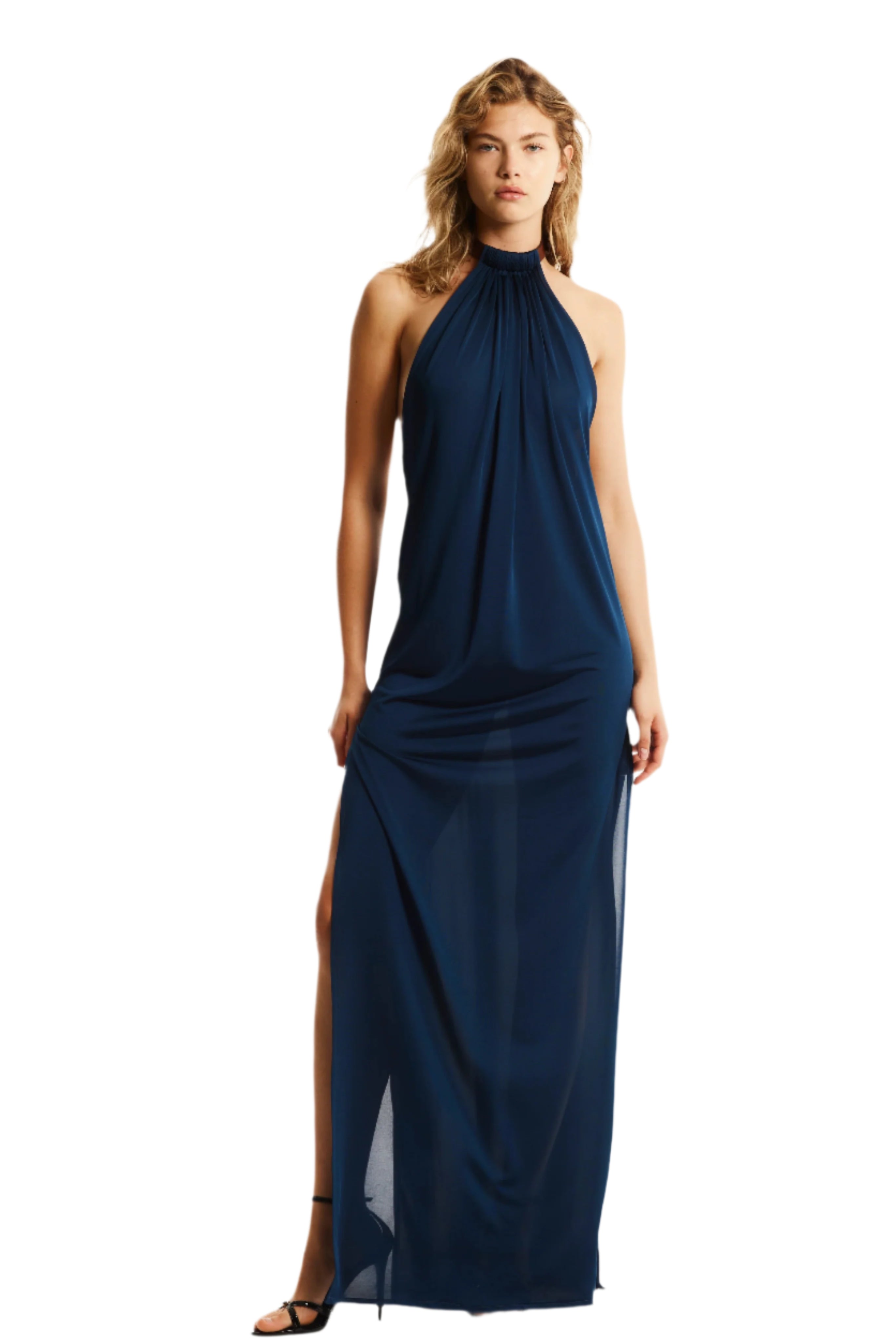 BELTED HALTER MAXI DRESS