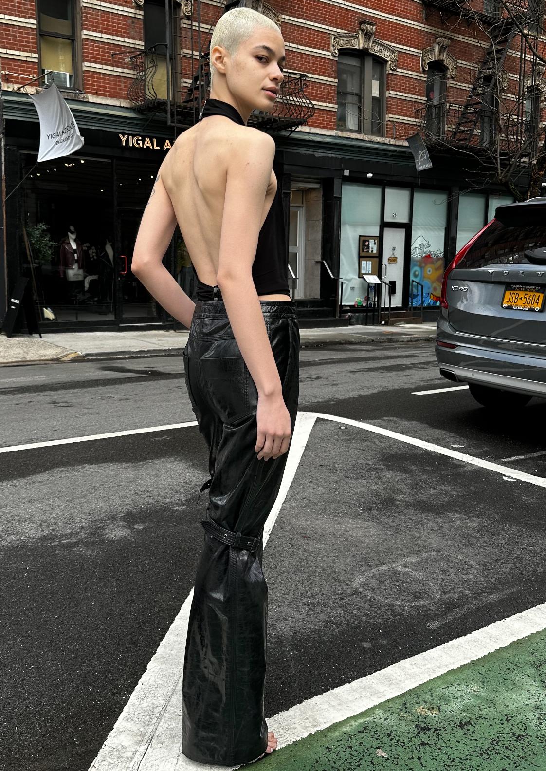 BLACK COWL DRAPE MATTE JERSEY TOP