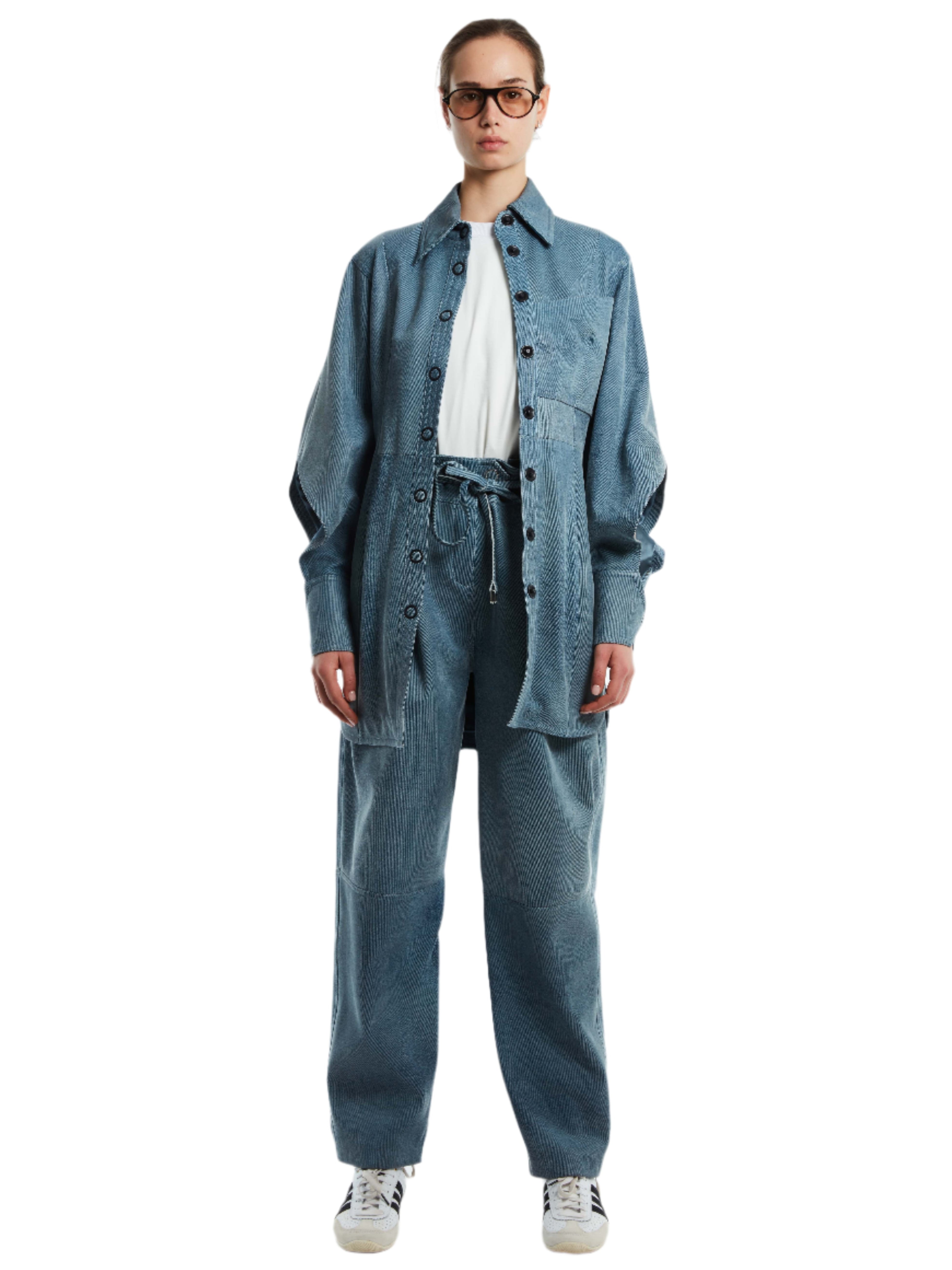 LEATHER STONE WASHED DENIM DRESS JACKET