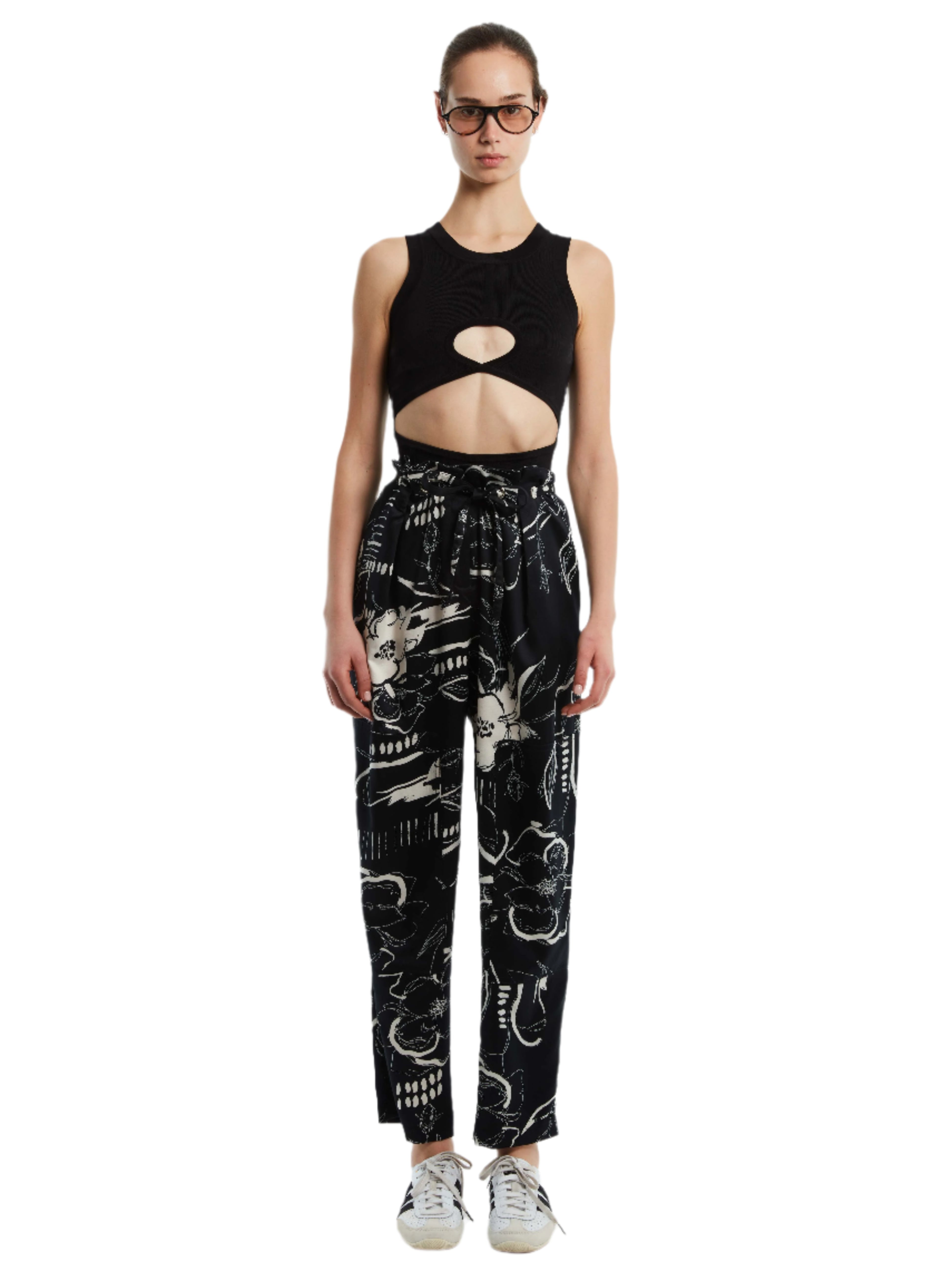 ABSTRACT FLORAL PAPER BAG PANTS