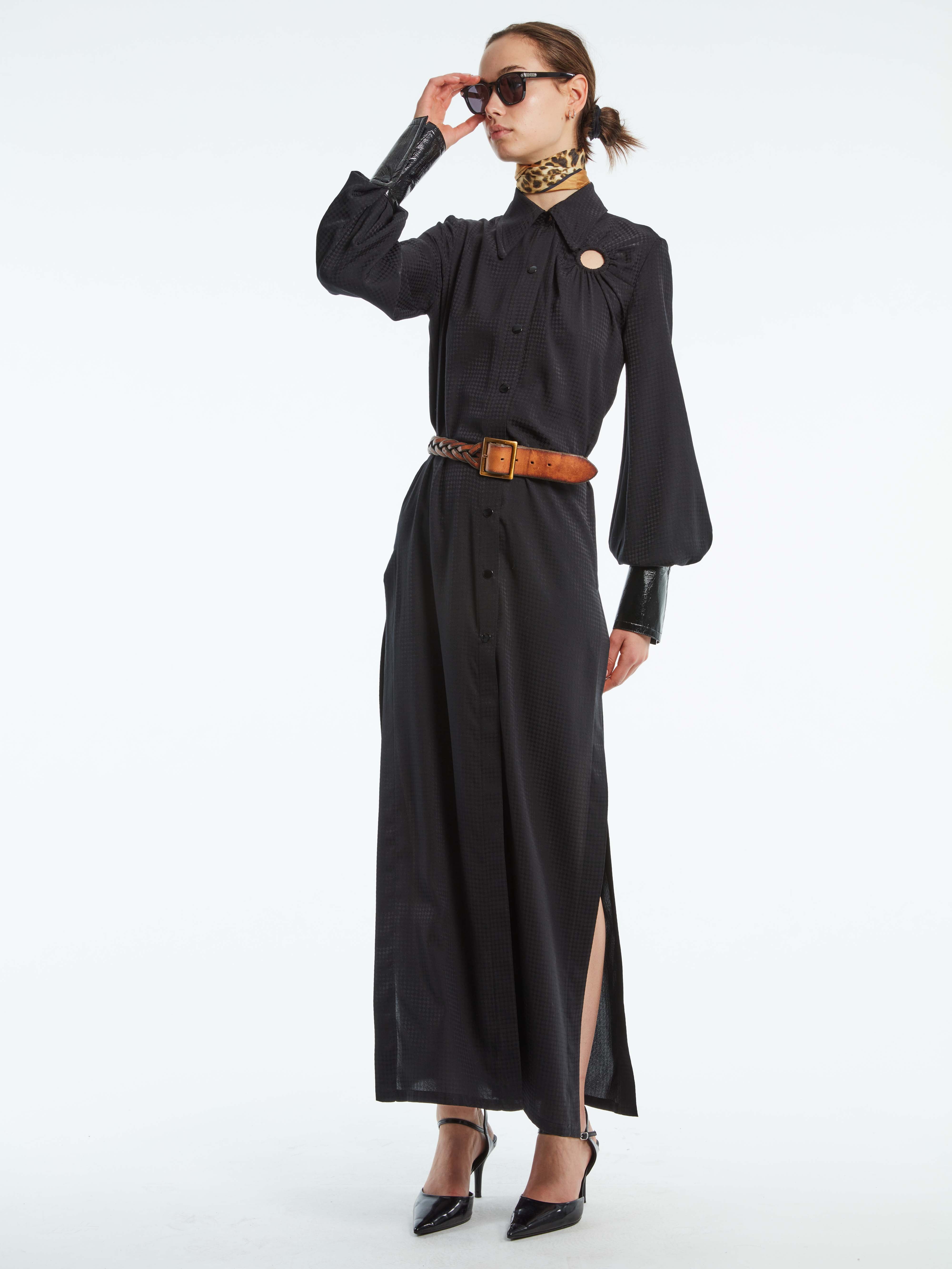 MAXI DRESS WITH LEATHER TRIM SLEEVES