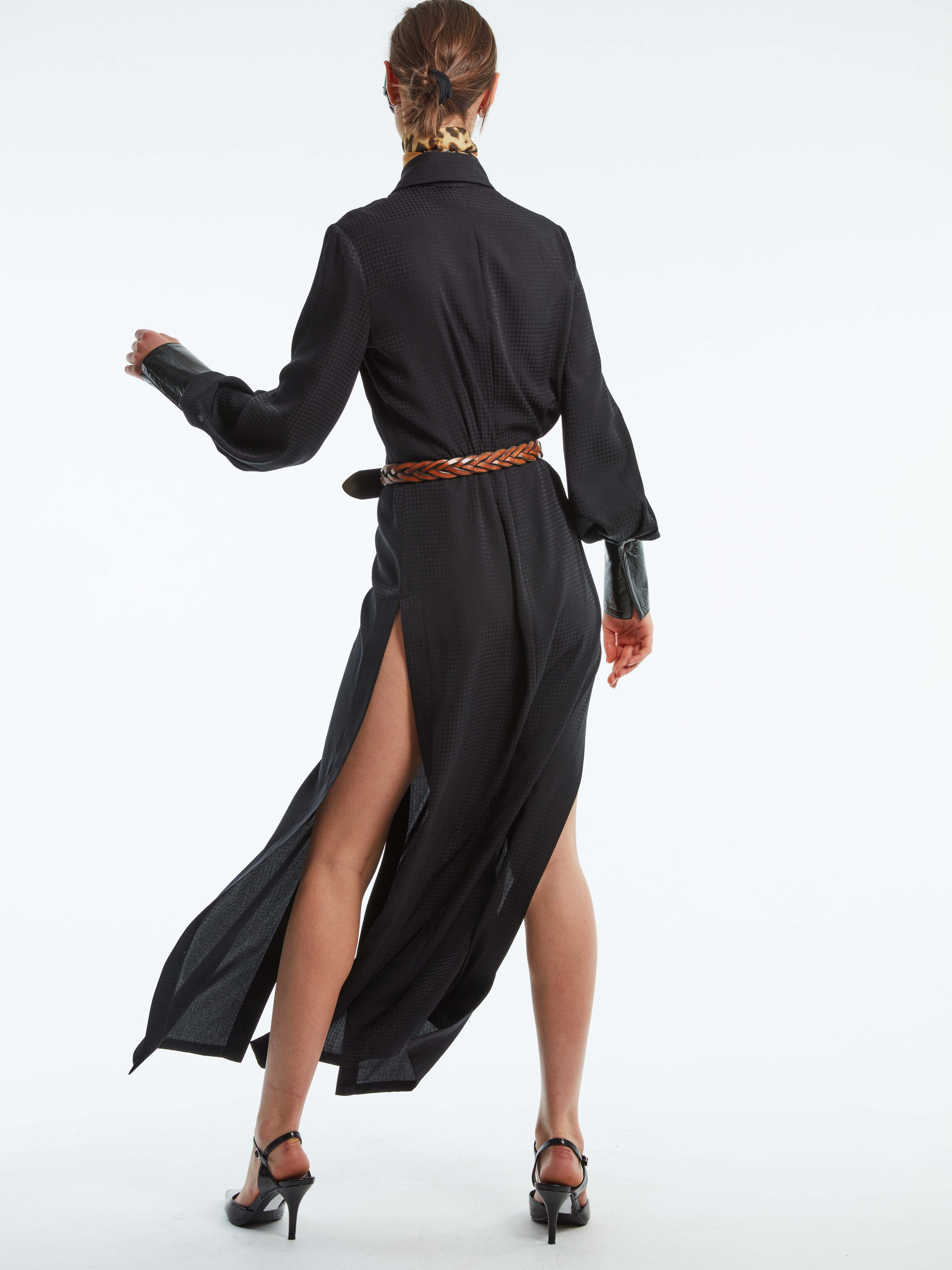 MAXI DRESS WITH LEATHER TRIM SLEEVES