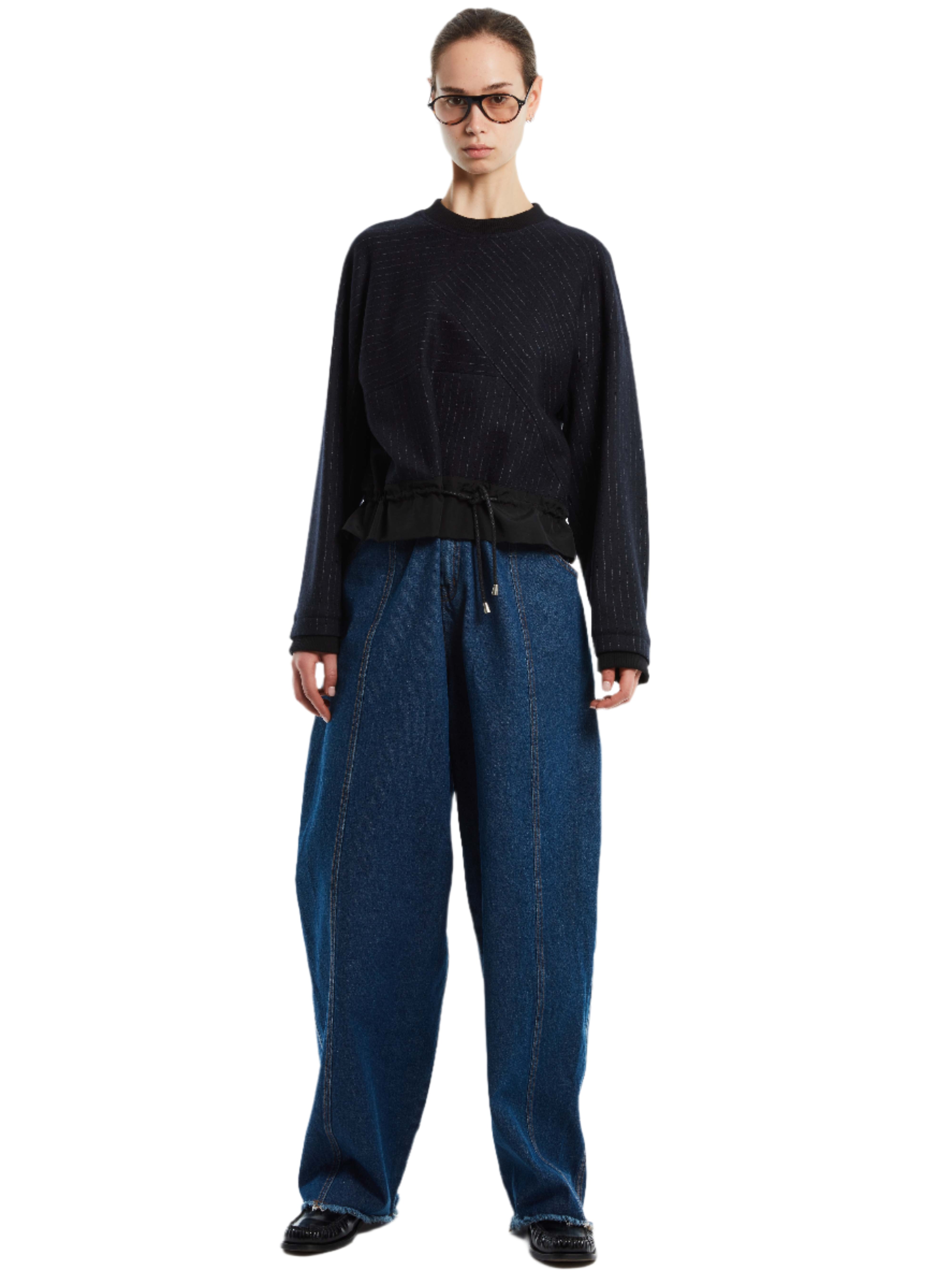 DECONSTRUCTED STRIPE DRAWSTRING SWEATER