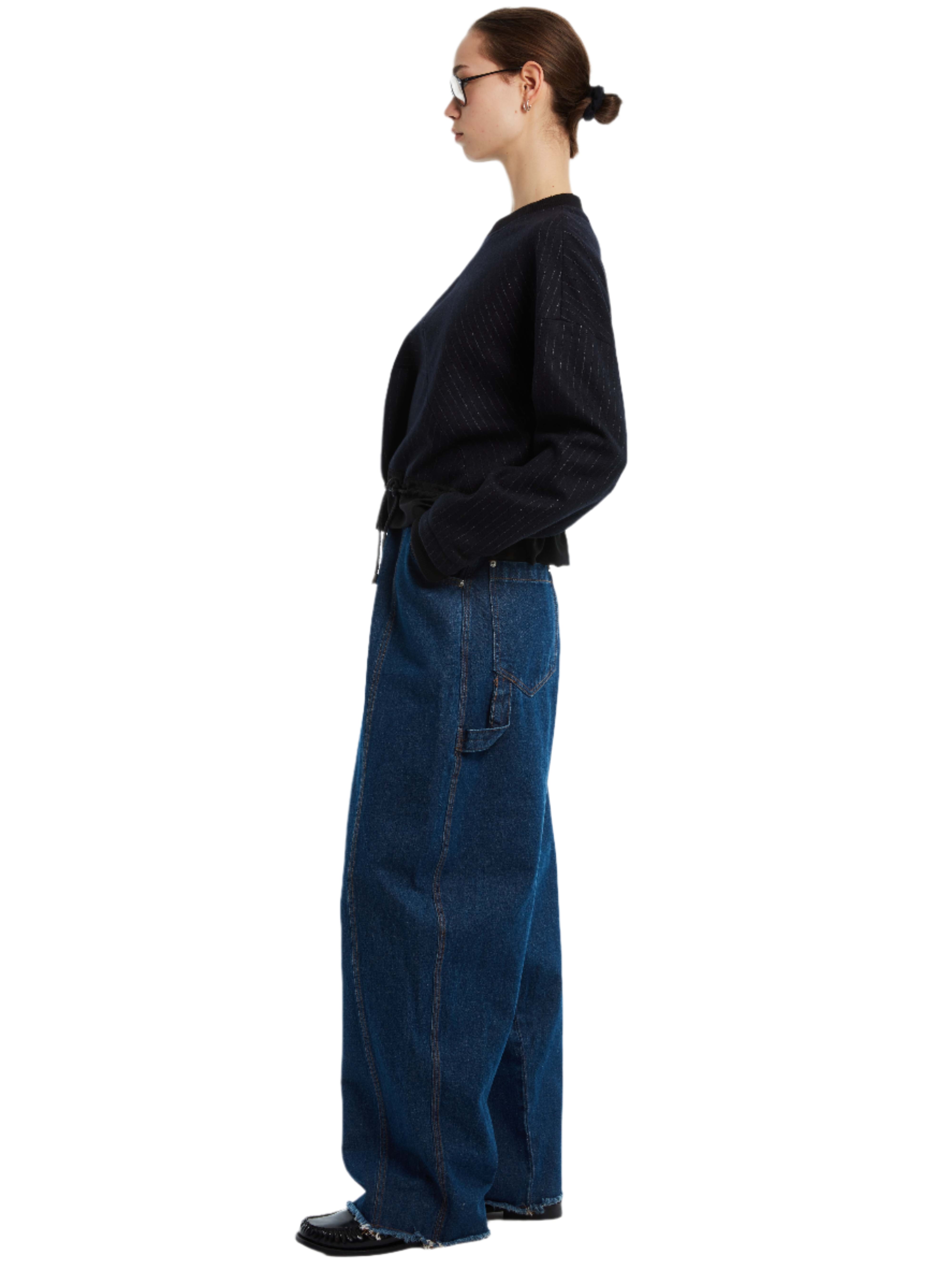 DECONSTRUCTED STRIPE DRAWSTRING SWEATER