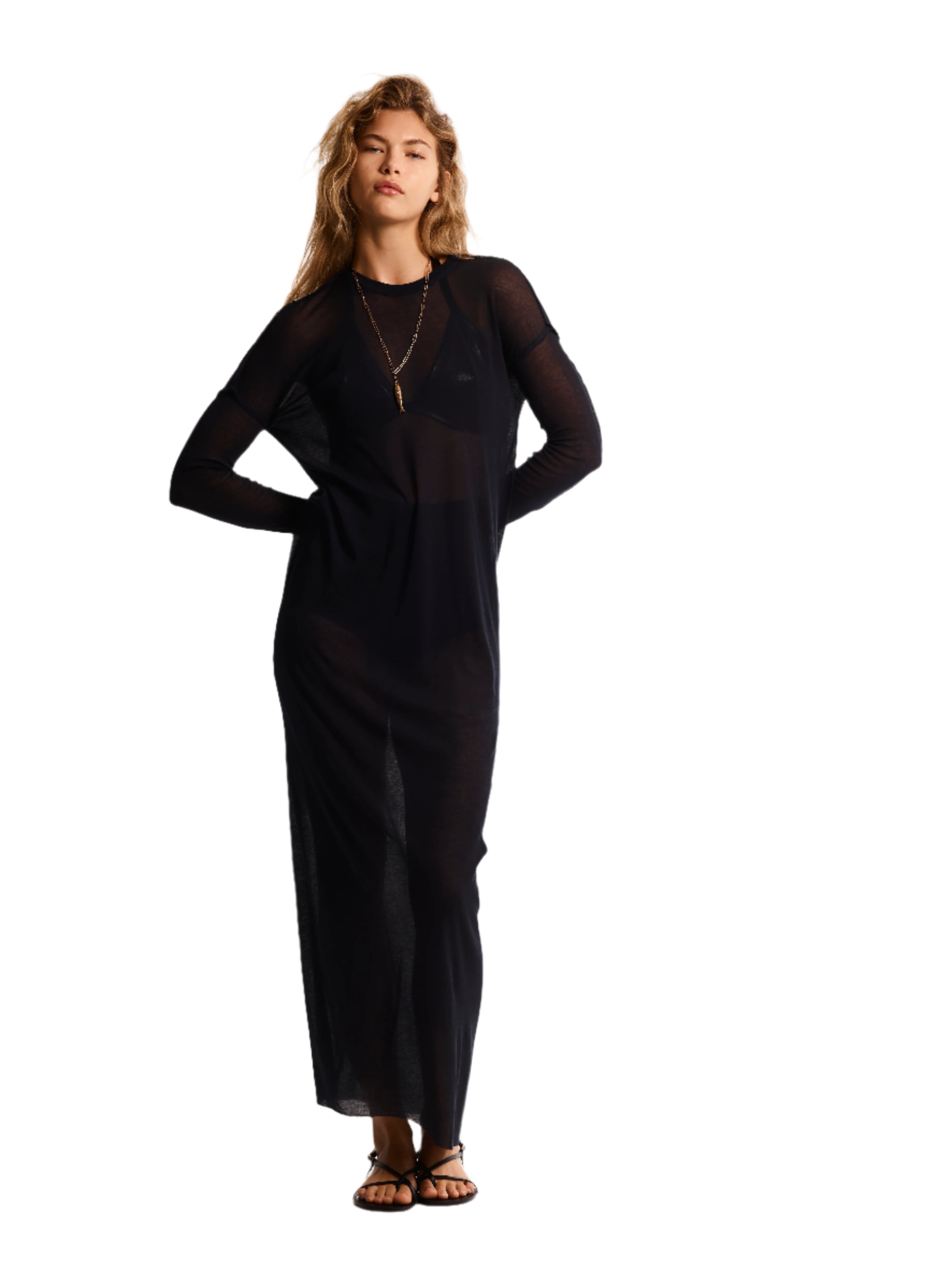SHEER LONG SLEEVE MAXI DRESS