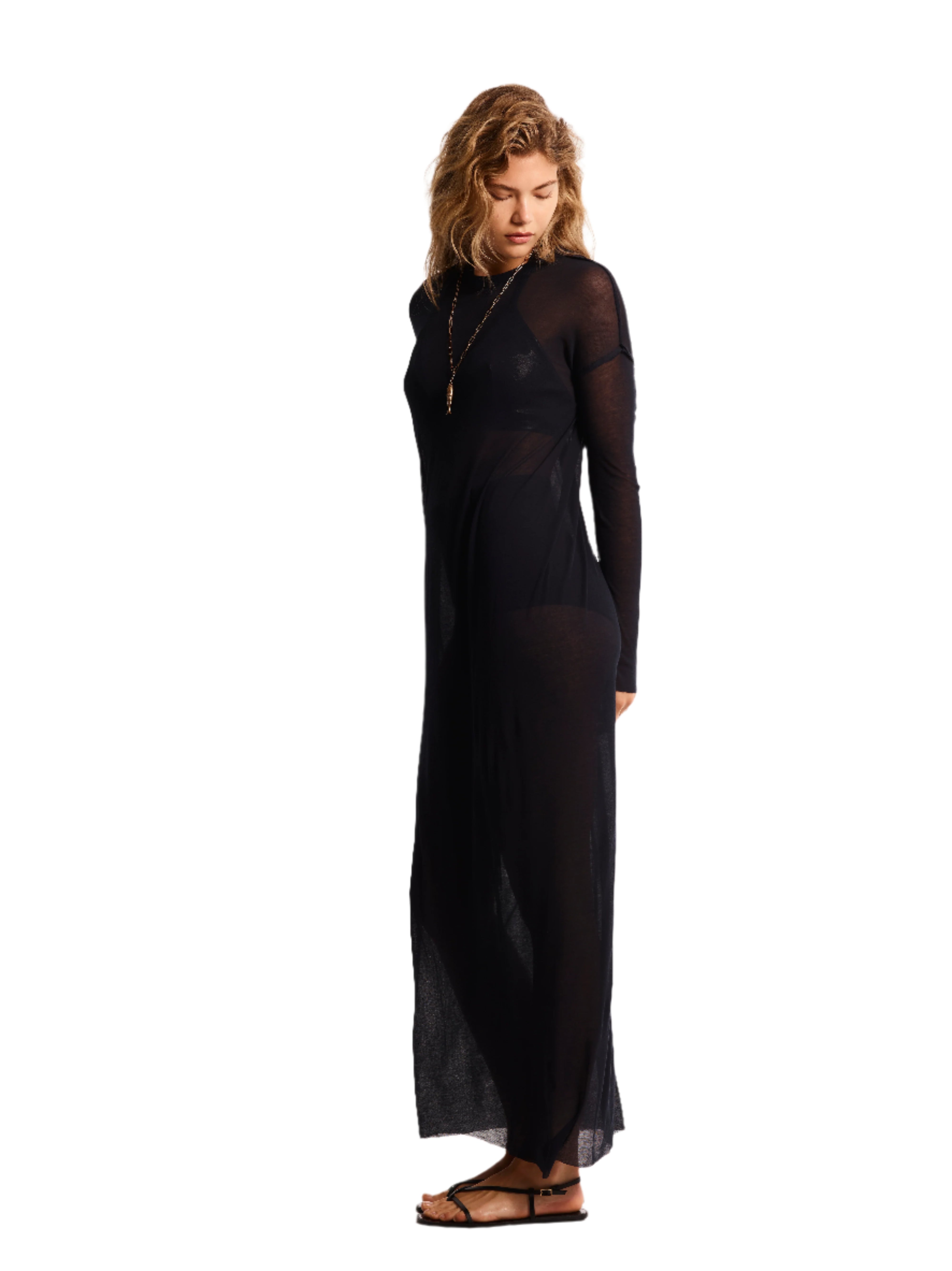 SHEER LONG SLEEVE MAXI DRESS