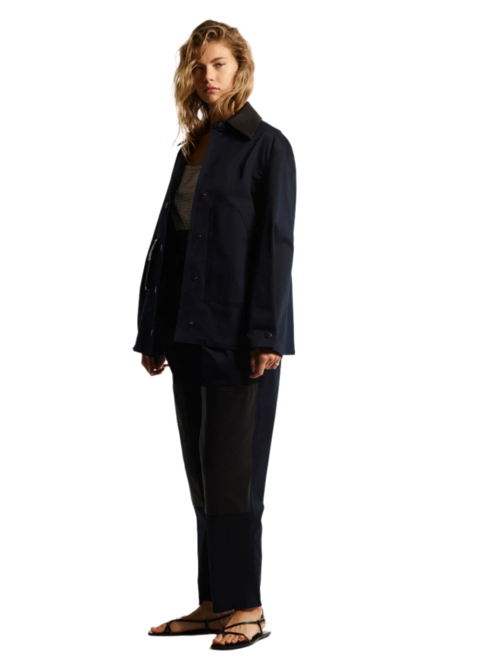 LEATHER BLOCK PAPER BAG PANTS