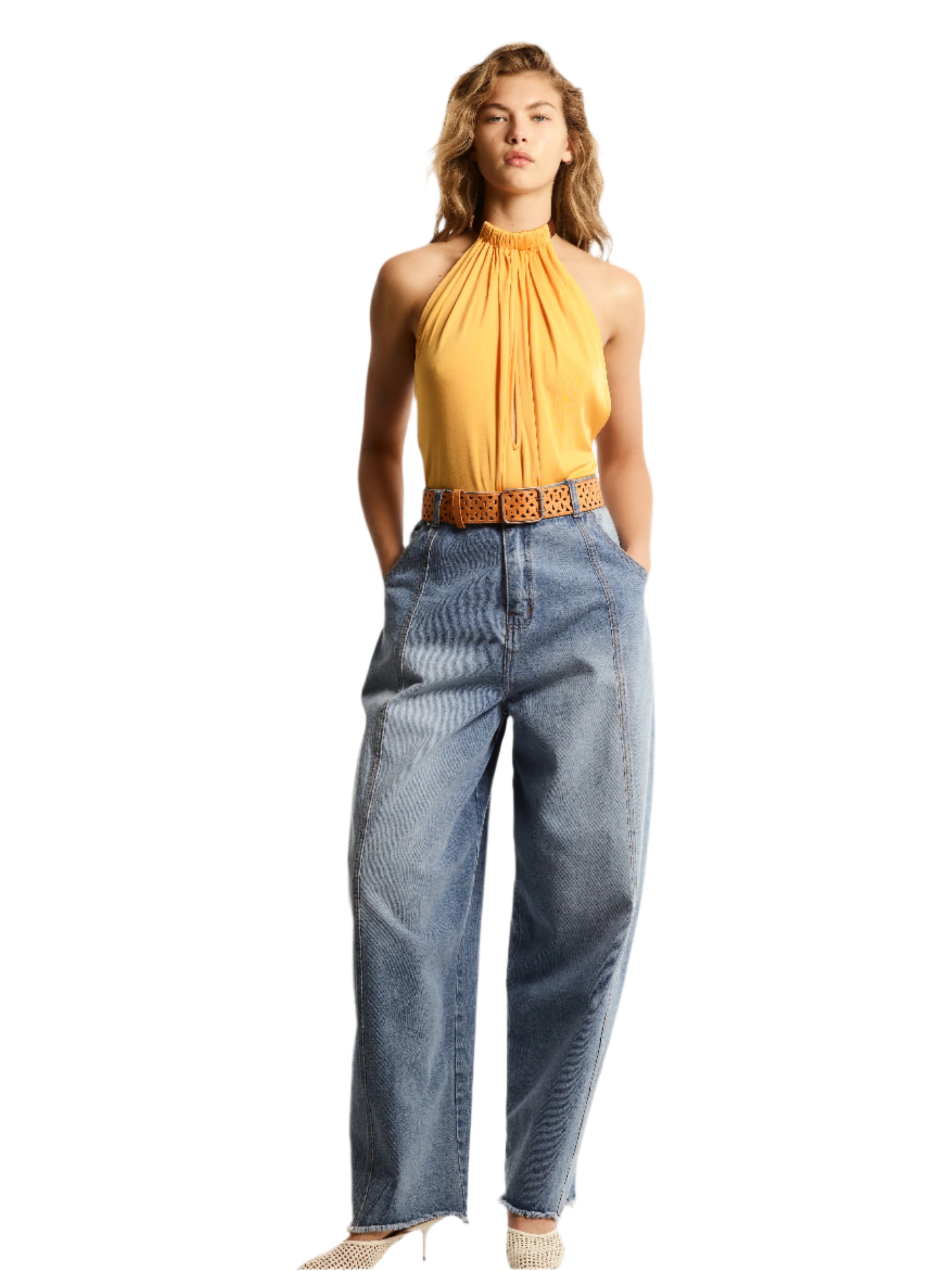 BELTED NECK HALTER TOP