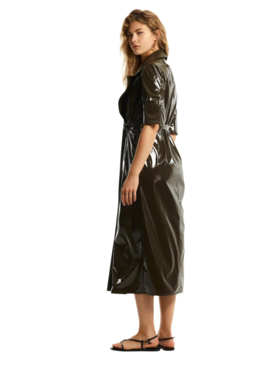 LACQUERED BELTED JACKET DRESS