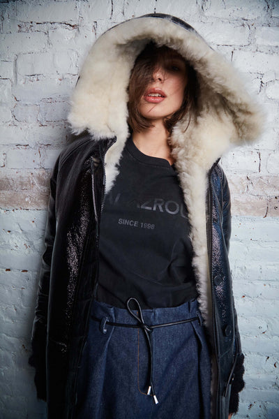 PATENT LEATHER WHITE FUR PARKA Yigal Azrouel