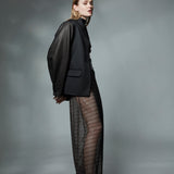 JAPANESE FISHNET 3D BLACK BROWN LONG DRESS WITH LEATHER DETAIL