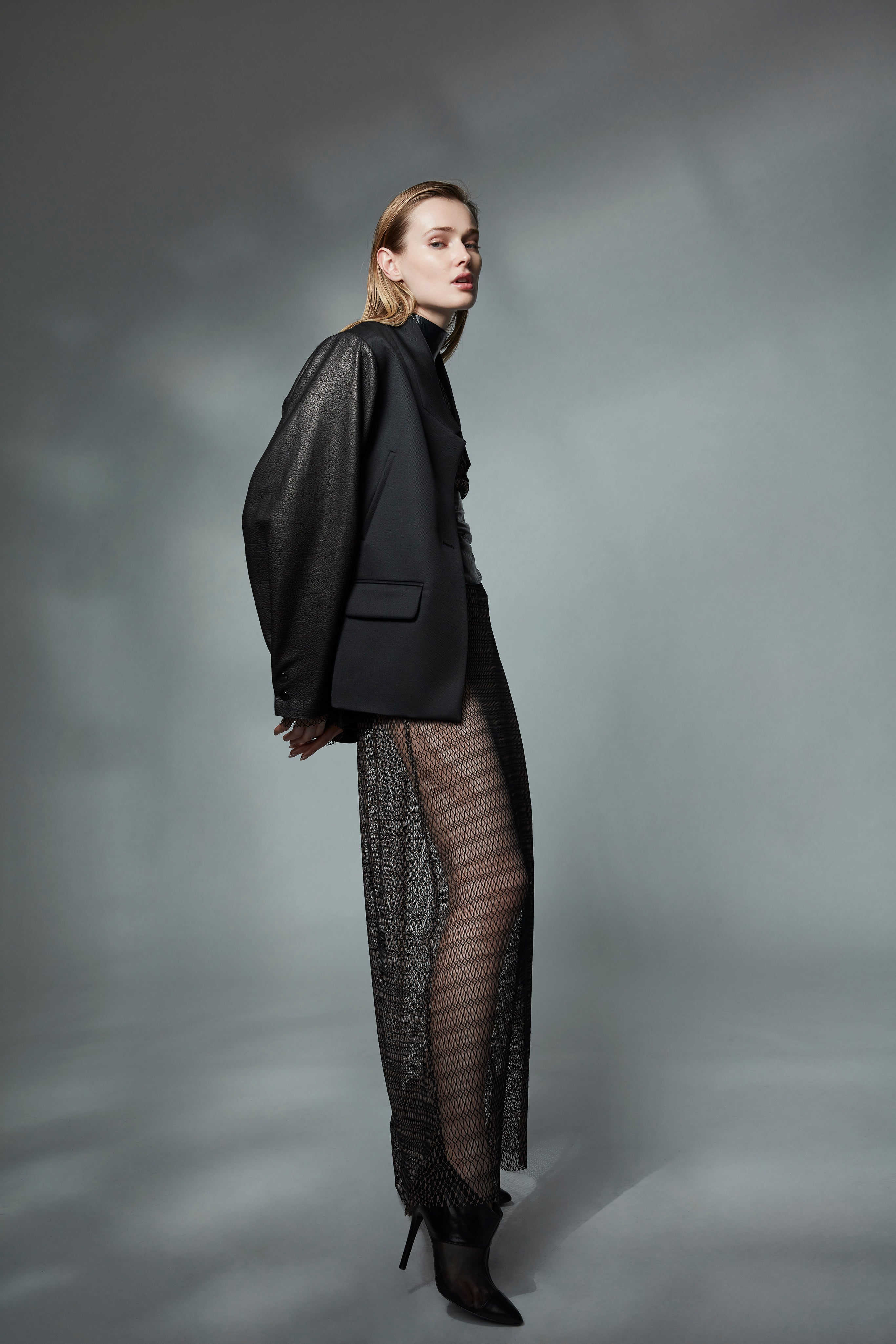 JAPANESE FISHNET LEATHER LONG DRESS