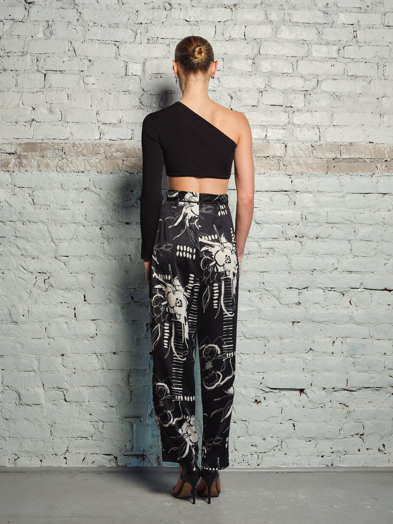 PRINTED PAPER BAG PANT WITH KNEE PATCH DETAILS