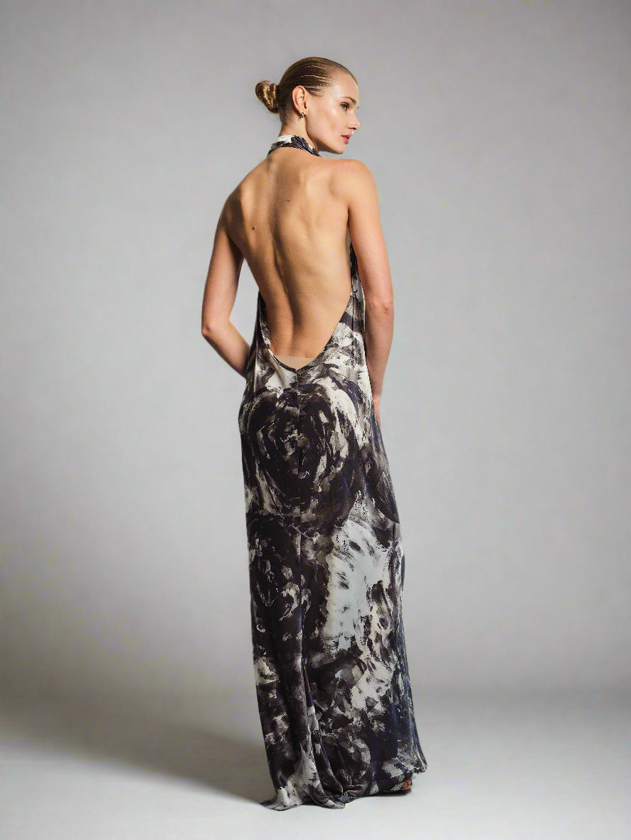 ABSTRACT FLORAL MAXI DRESS
