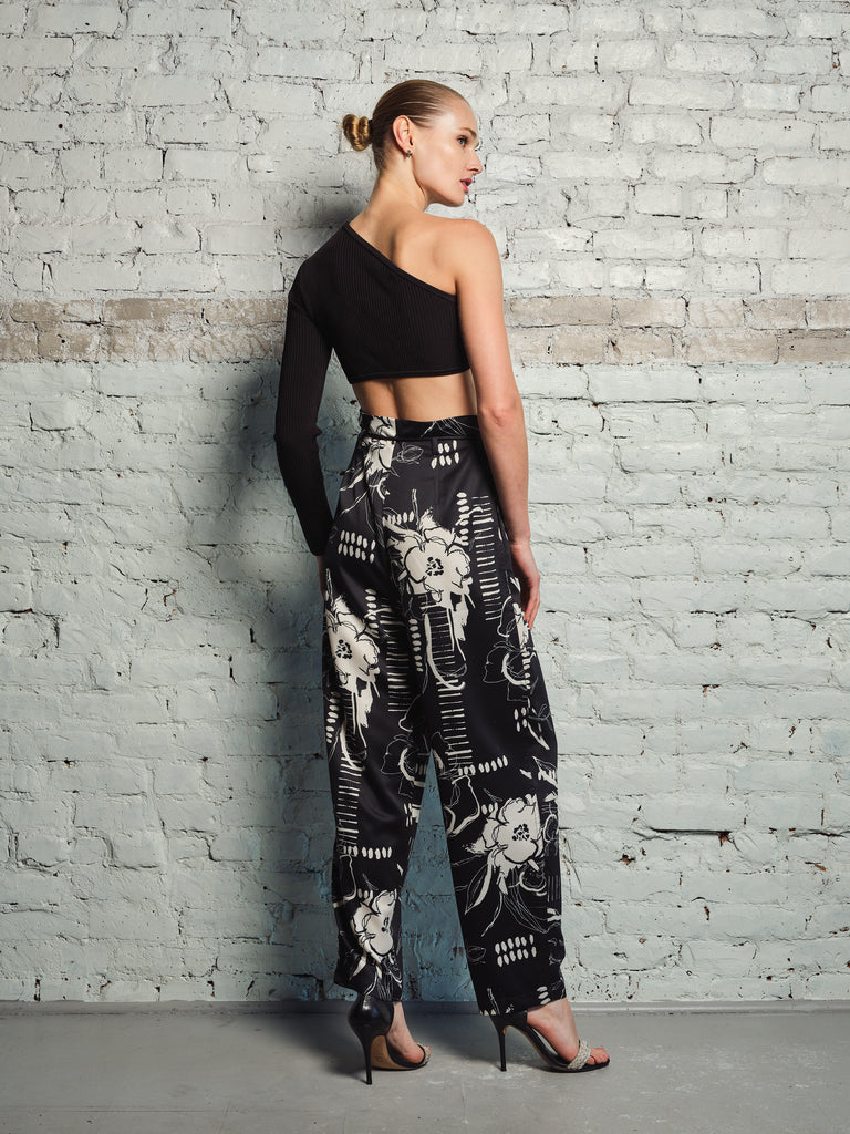 PRINTED PAPER BAG PANT WITH KNEE PATCH DETAILS