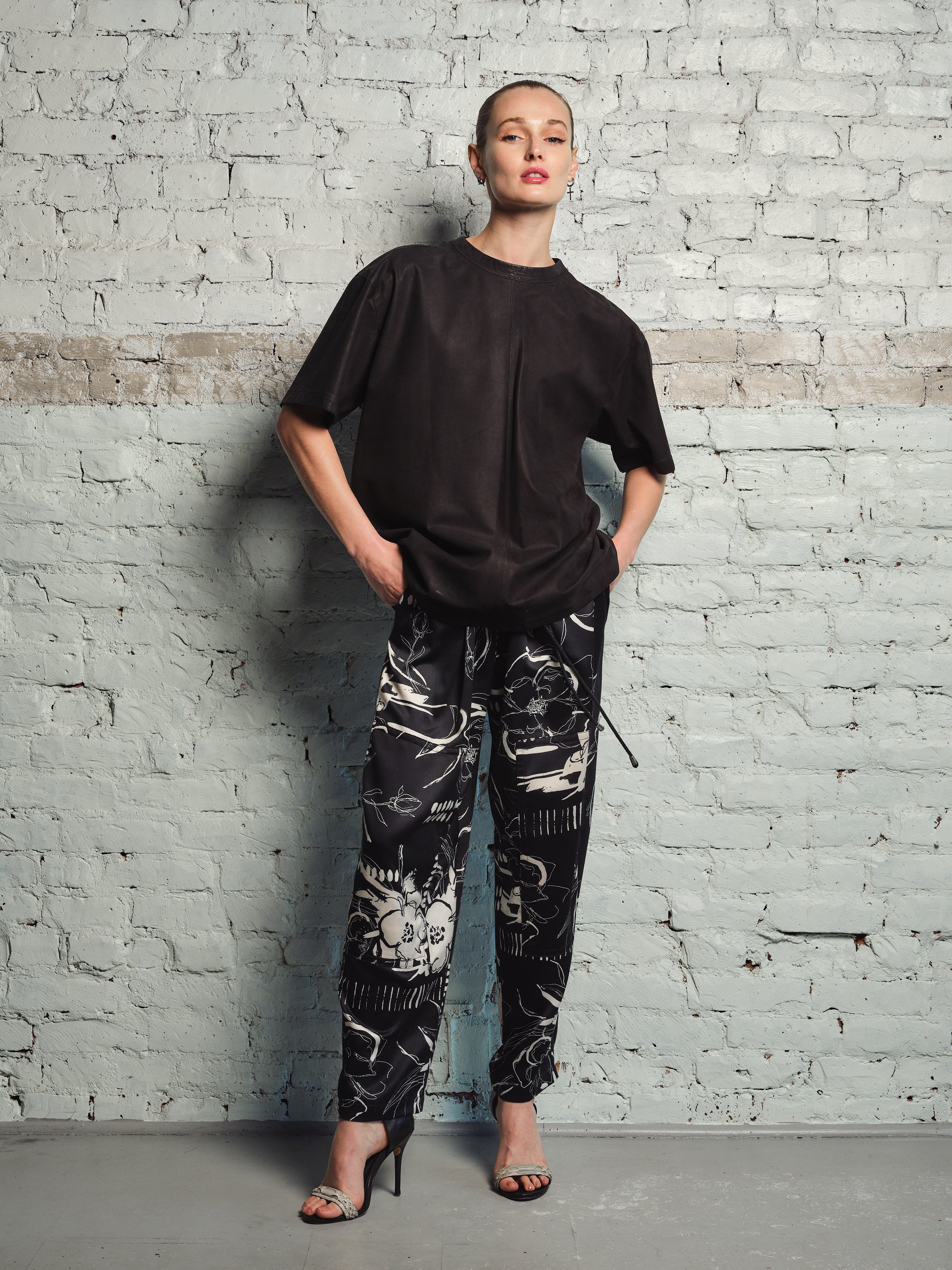 ABSTRACT FLORAL PAPER BAG PANTS