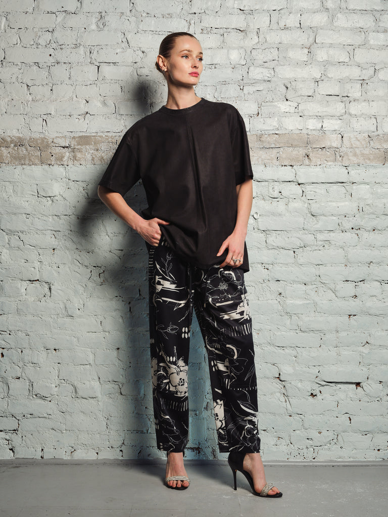 ABSTRACT FLORAL PAPER BAG PANTS