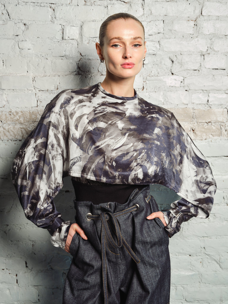 ABSTRACT FLORAL CAPE TOP