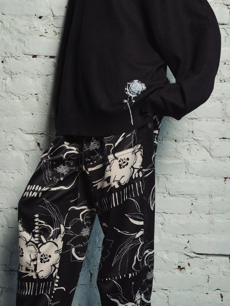 ABSTRACT FLORAL PAPER BAG PANTS