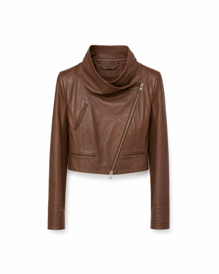 Cropped Leather Jacket Long Sleeve