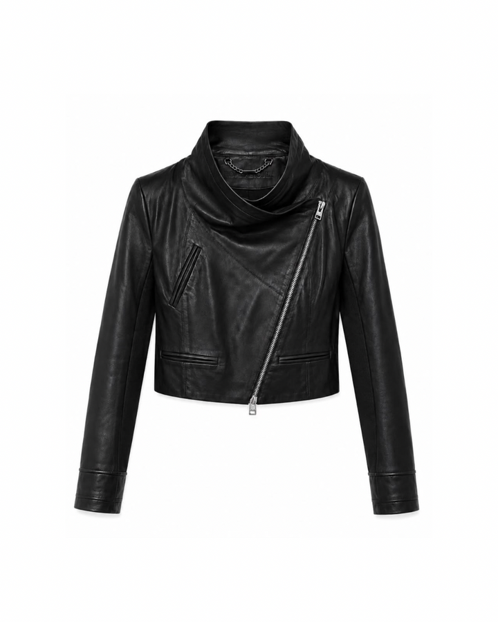 Cropped Leather Jacket Long Sleeve