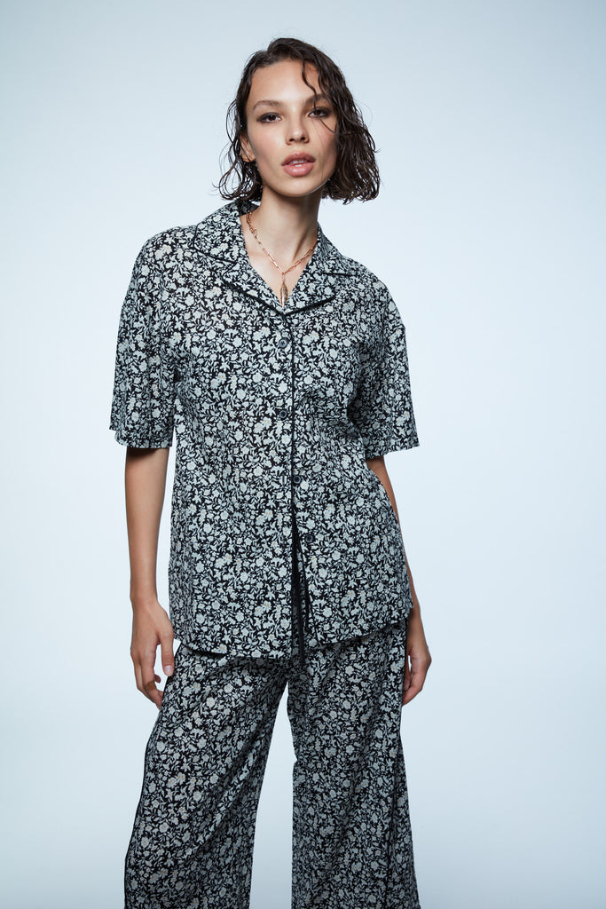 JAPANESE MINIFLOWER SEERSUCKER PAJAMA SHIRT