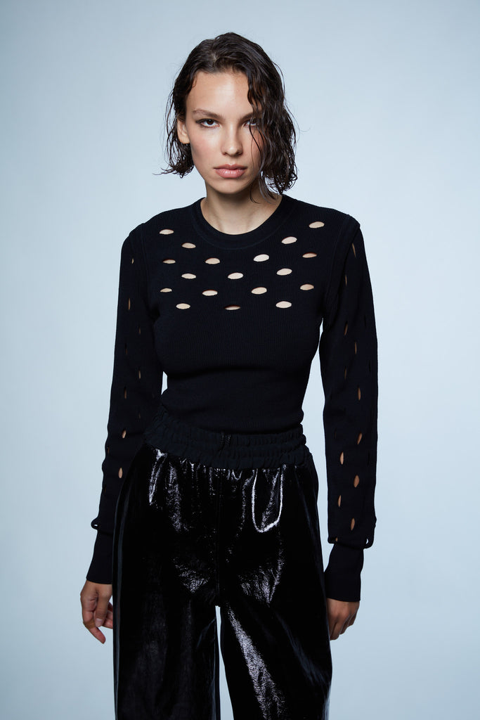 PERFORATED LONG SLEEVE TOP