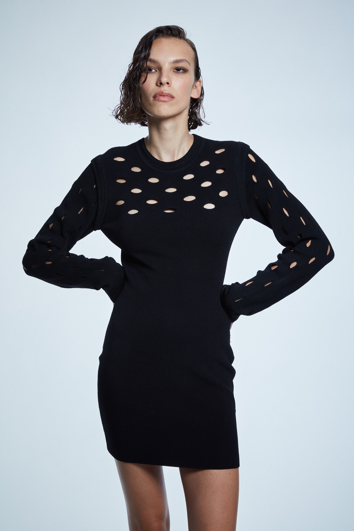 PERFORATED LONG SLEEVE DRESS