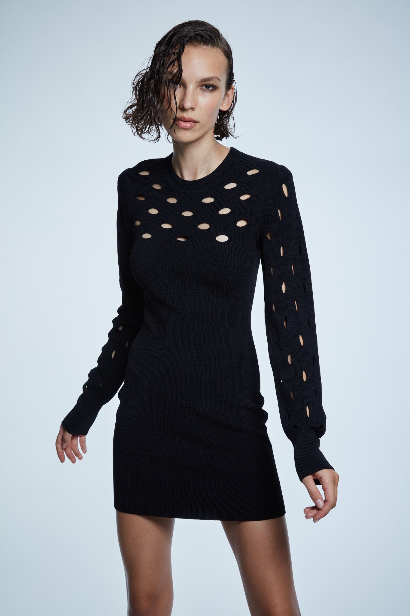 PERFORATED LONG SLEEVE DRESS