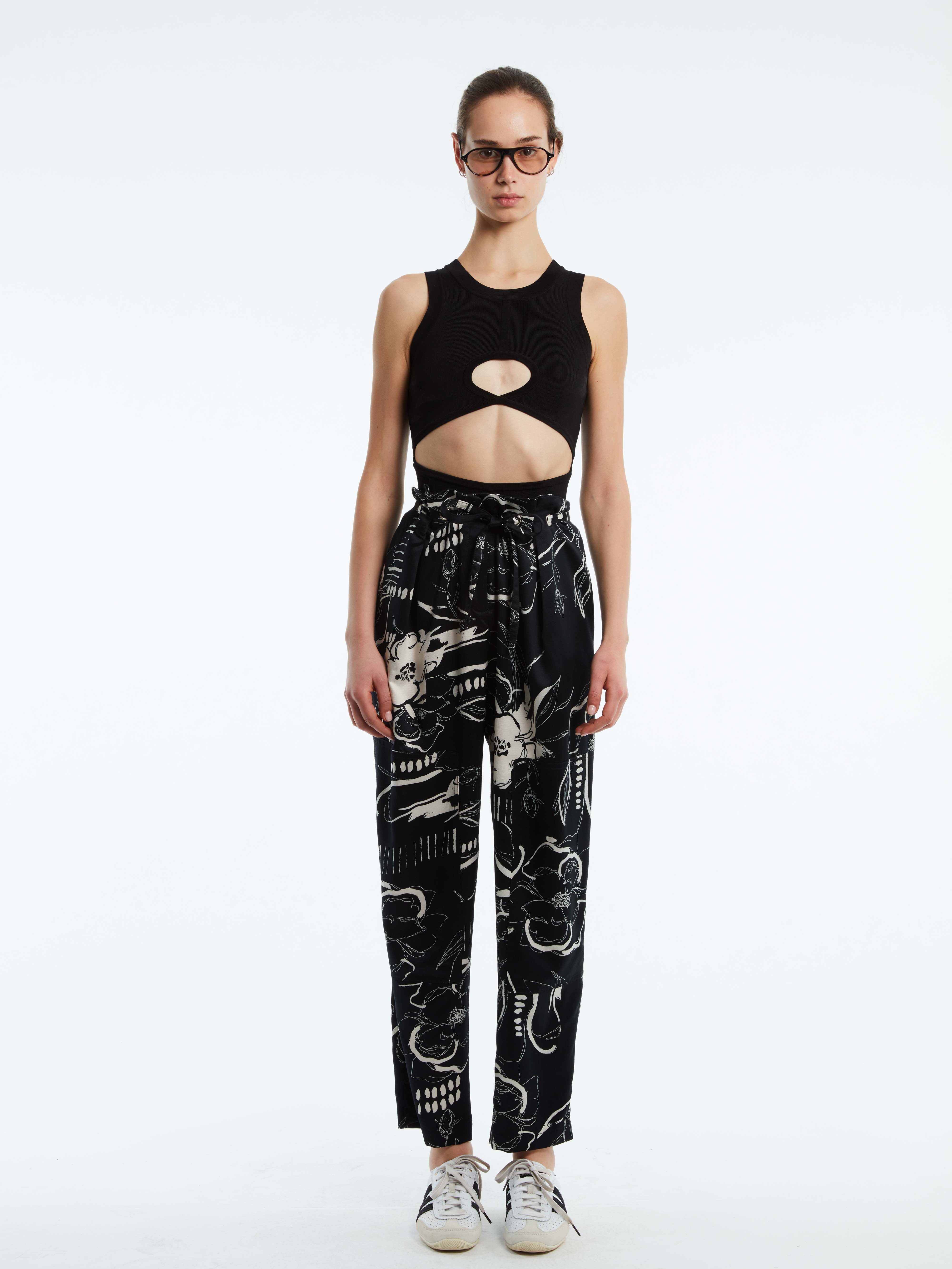 ABSTRACT FLORAL PAPER BAG PANTS