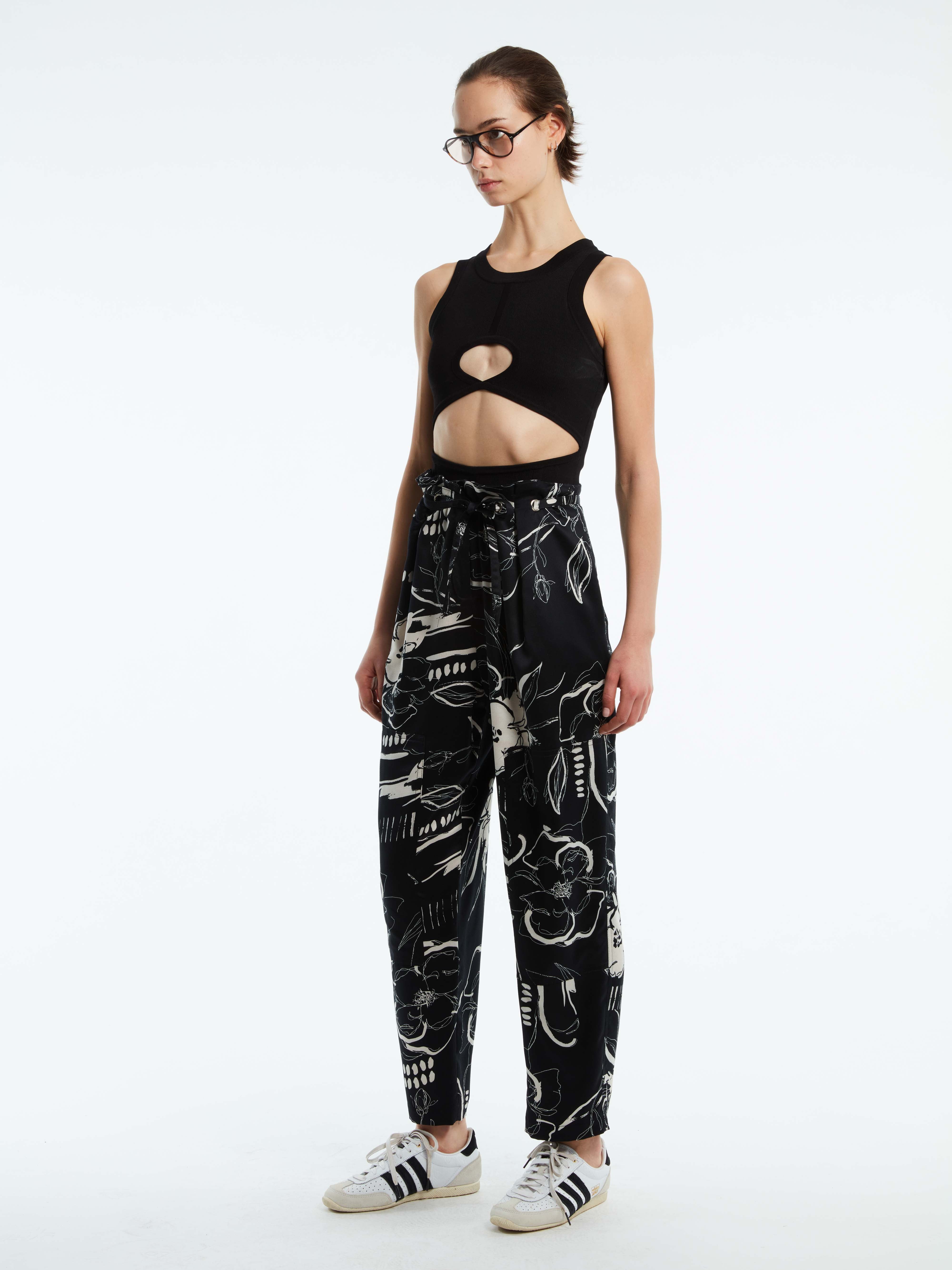 ABSTRACT FLORAL PAPER BAG PANTS