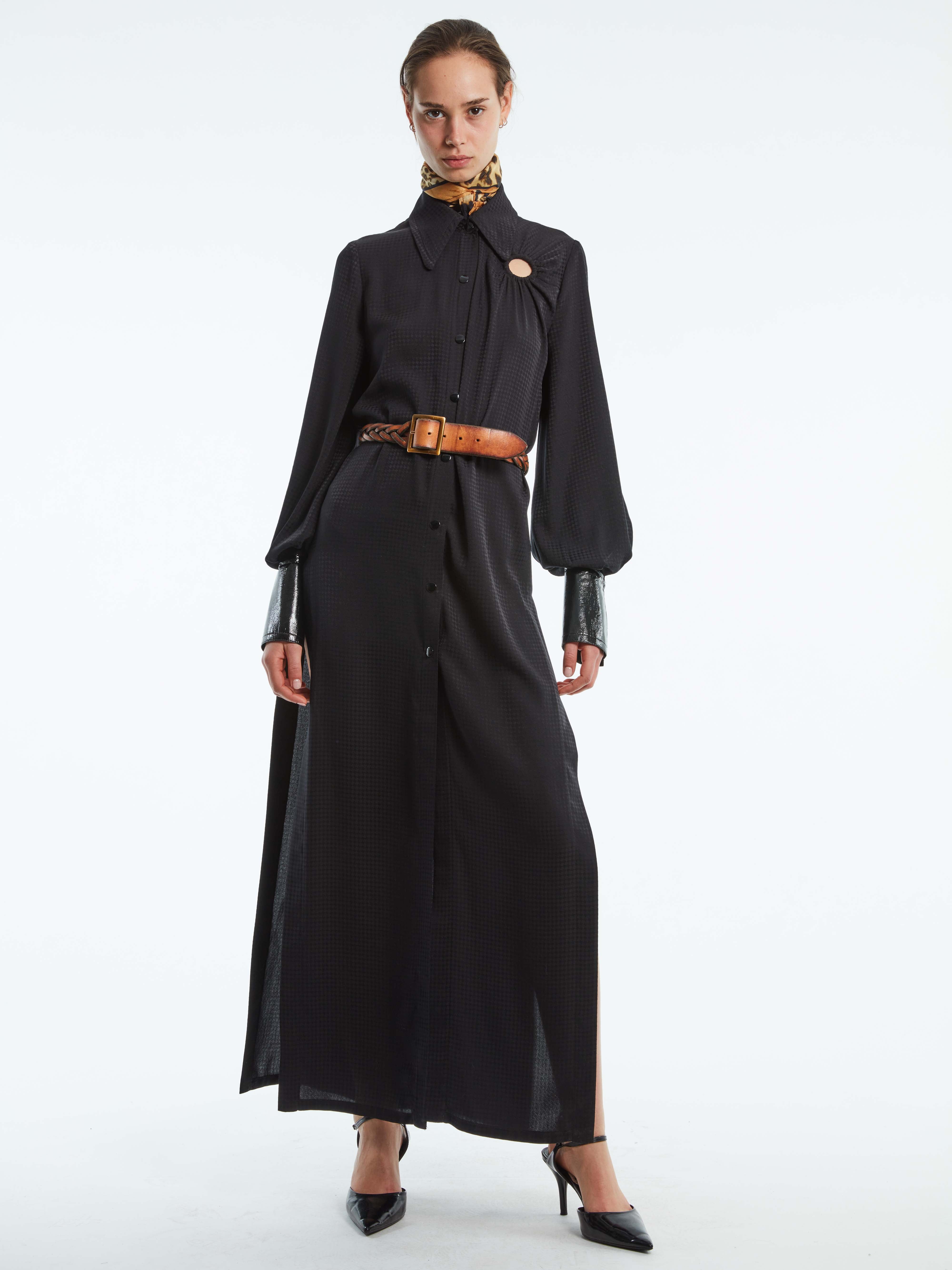 MAXI DRESS WITH LEATHER TRIM SLEEVES