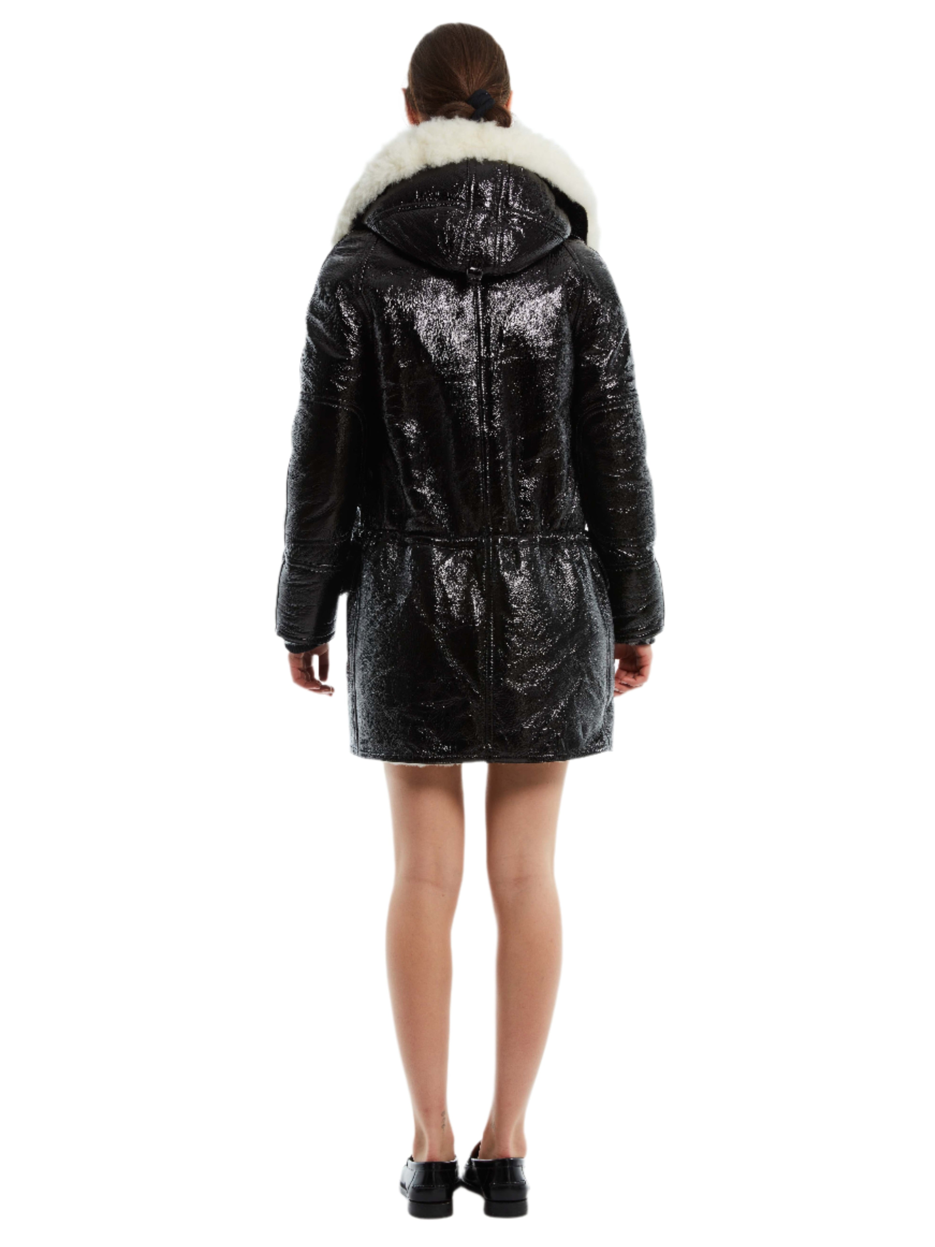PATENT LEATHER WHITE FUR PARKA