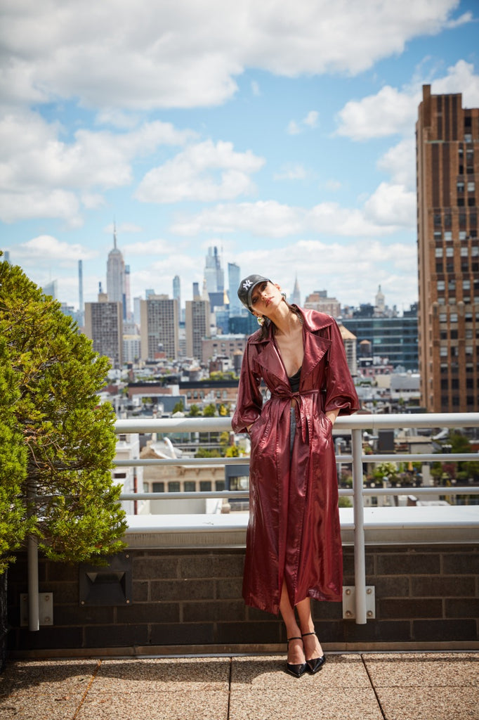 JAPANESE SATIN BORDEAUX TRENCH COAT