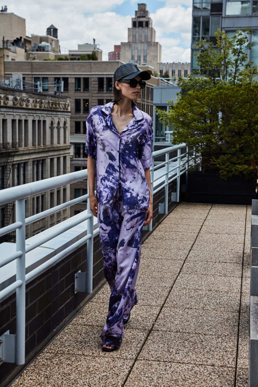 PURPLE ABSTRACT ITALIAN SILK PAJAMA BOTTOM