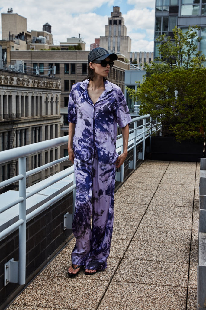 PURPLE ABSTRACT ITALIAN SILK PAJAMA TOP