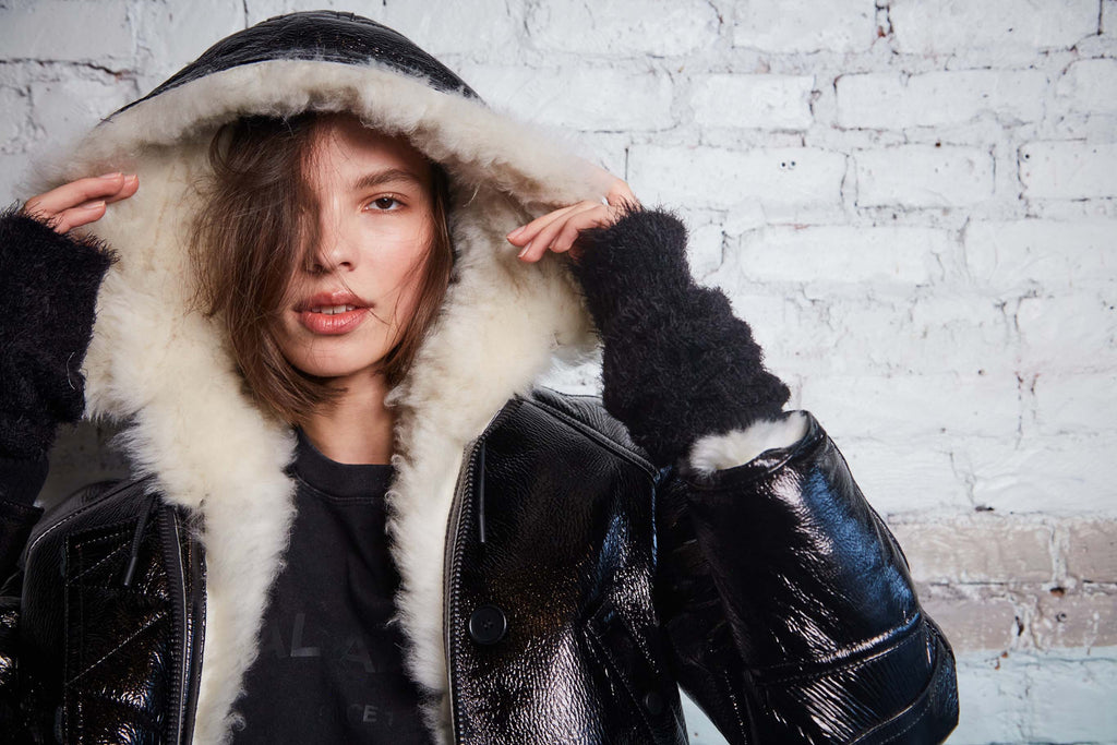 PATENT LEATHER WHITE FUR PARKA