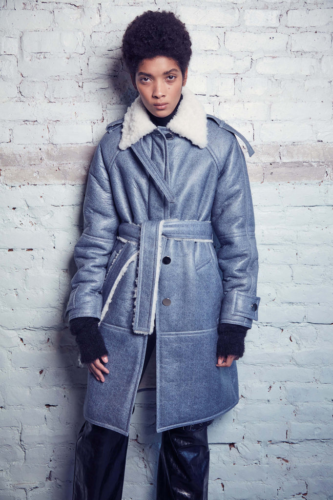 PREMIUM LEATHER SHEARLING DENIM COAT