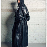 CAPED LEATHER LONG TRENCH