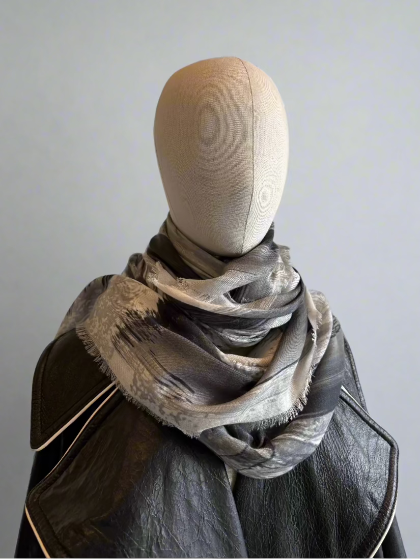 BLACK AND WHITE ABSTRACT SCARF