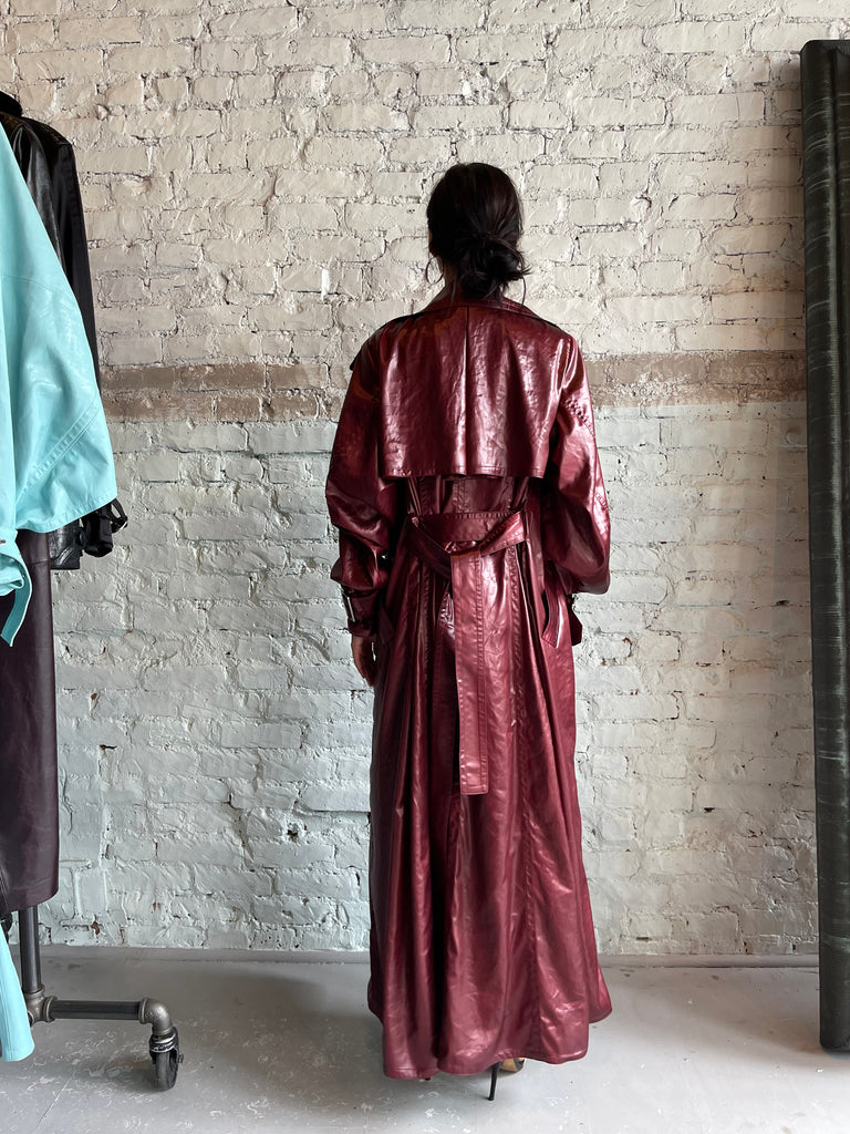 JAPANESE SATIN BORDEAUX TRENCH COAT