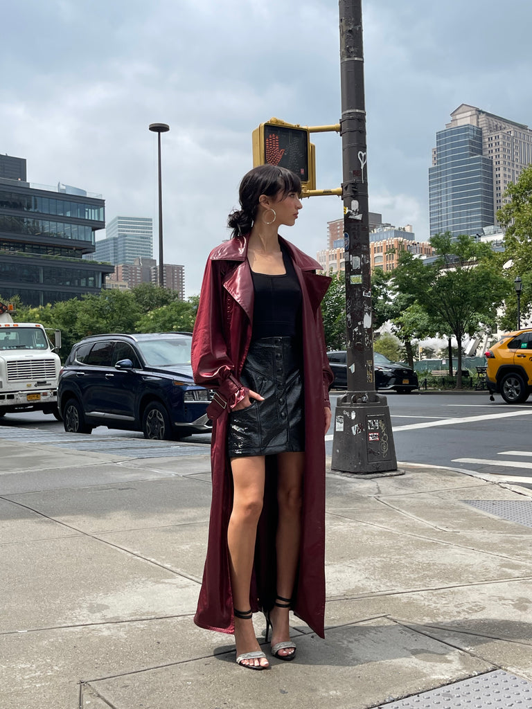 JAPANESE SATIN BORDEAUX TRENCH COAT